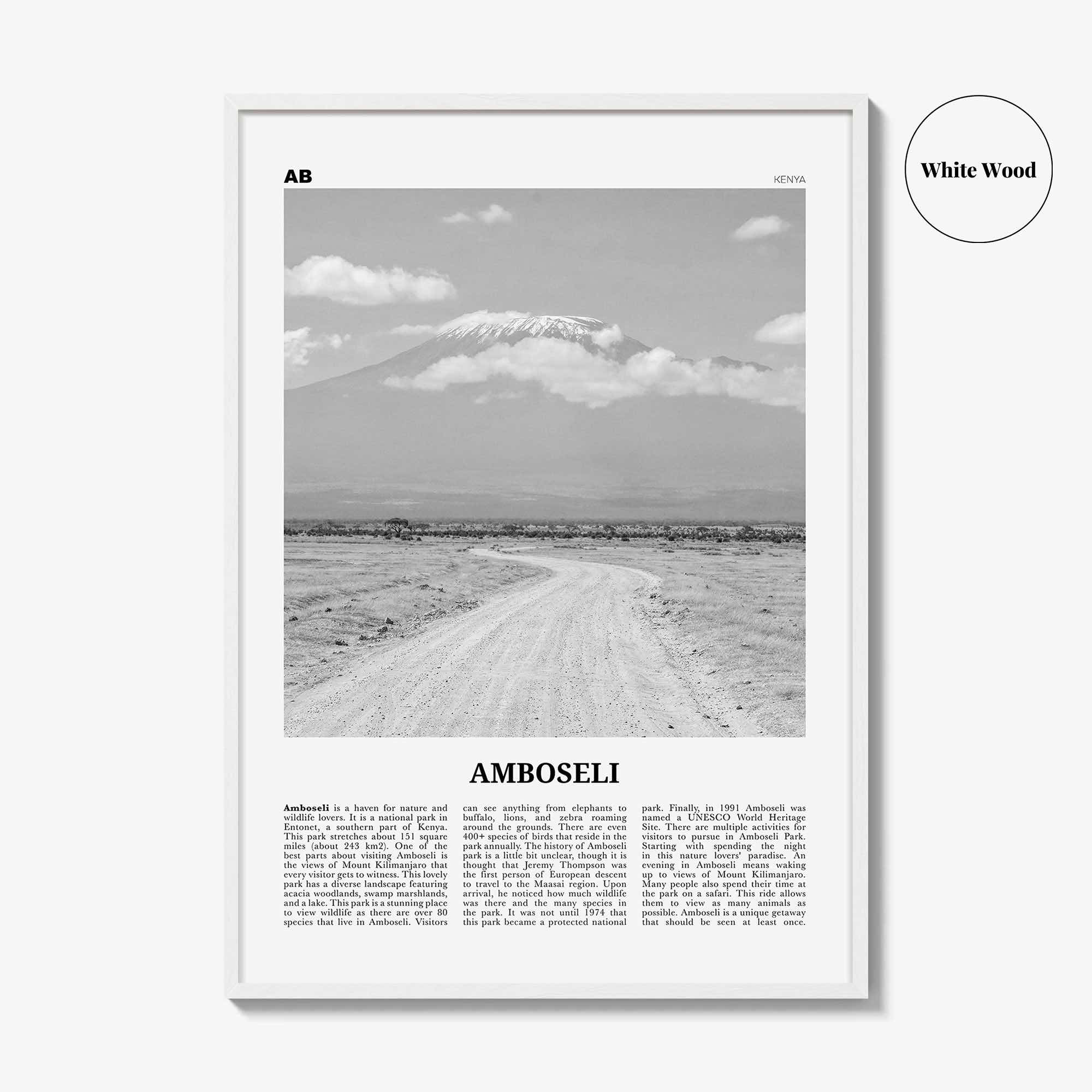 Amboseli Print Black and White, Amboseli Wall Art, Amboseli Poster, Amboseli Photo, Amboseli Wall Décor, Amboseli Map, Kenya