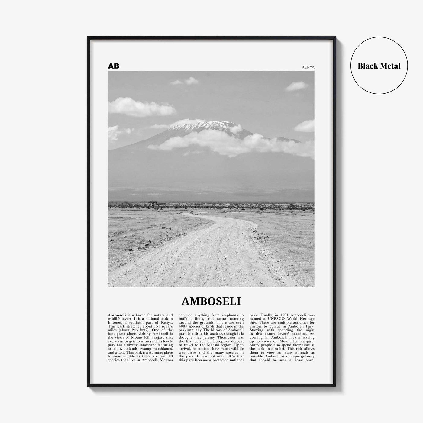 Amboseli Print Black and White, Amboseli Wall Art, Amboseli Poster, Amboseli Photo, Amboseli Wall Décor, Amboseli Map, Kenya