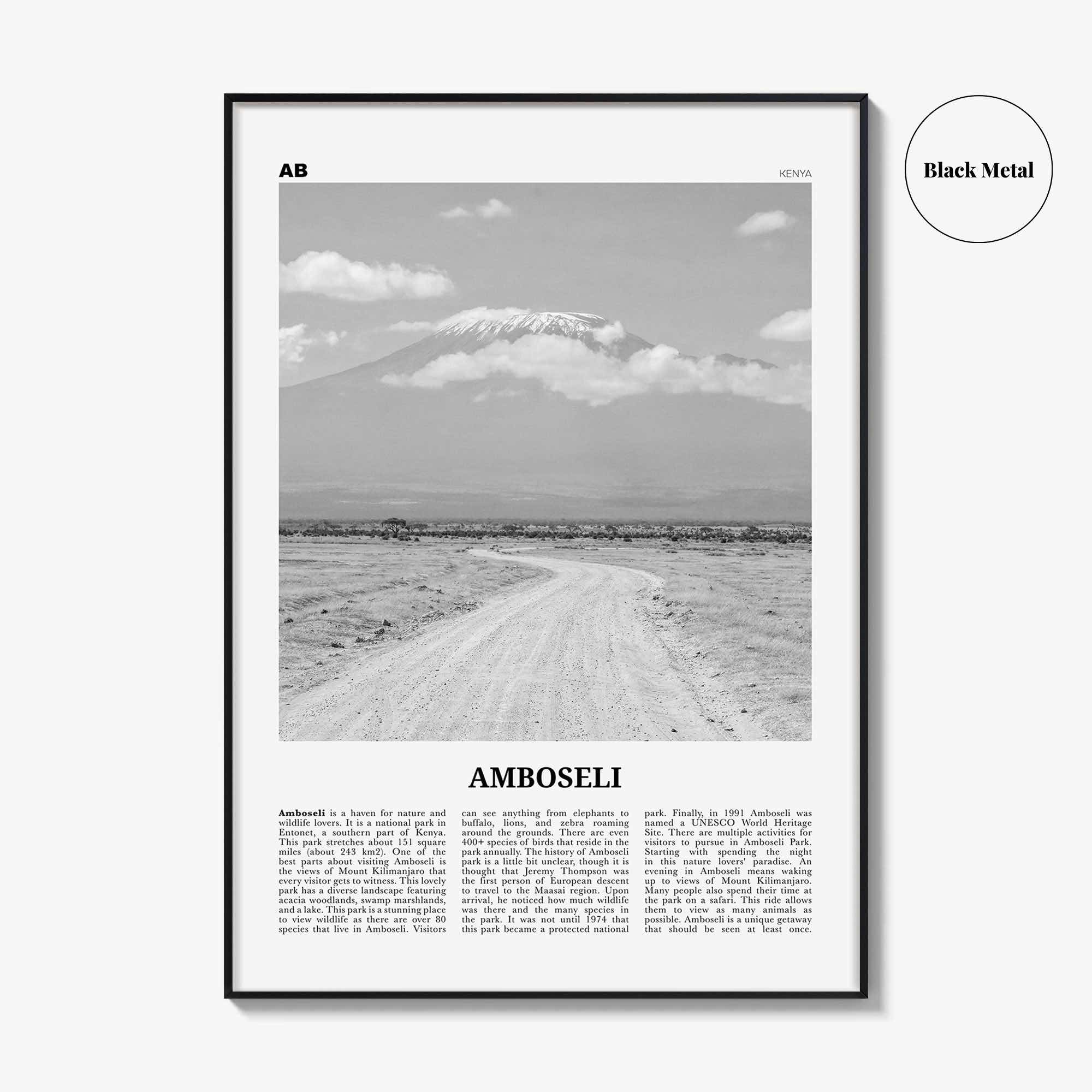 Amboseli Print Black and White, Amboseli Wall Art, Amboseli Poster, Amboseli Photo, Amboseli Wall Décor, Amboseli Map, Kenya