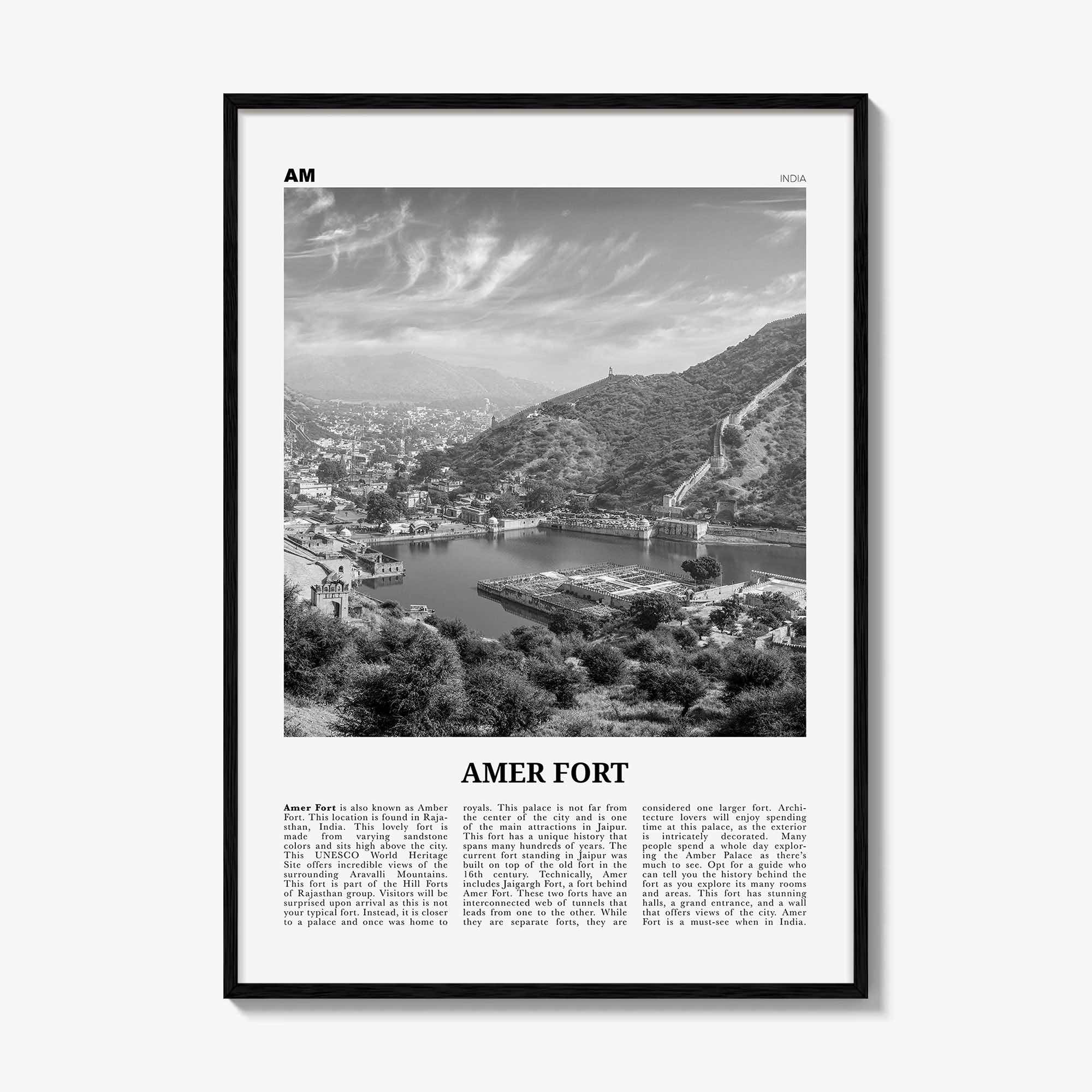 Amer Fort Print Black and White, Amer Fort Wall Art, Amer Fort Poster, Amer Fort Photo, Amer Fort Wall Décor, Amer Fort Map, India