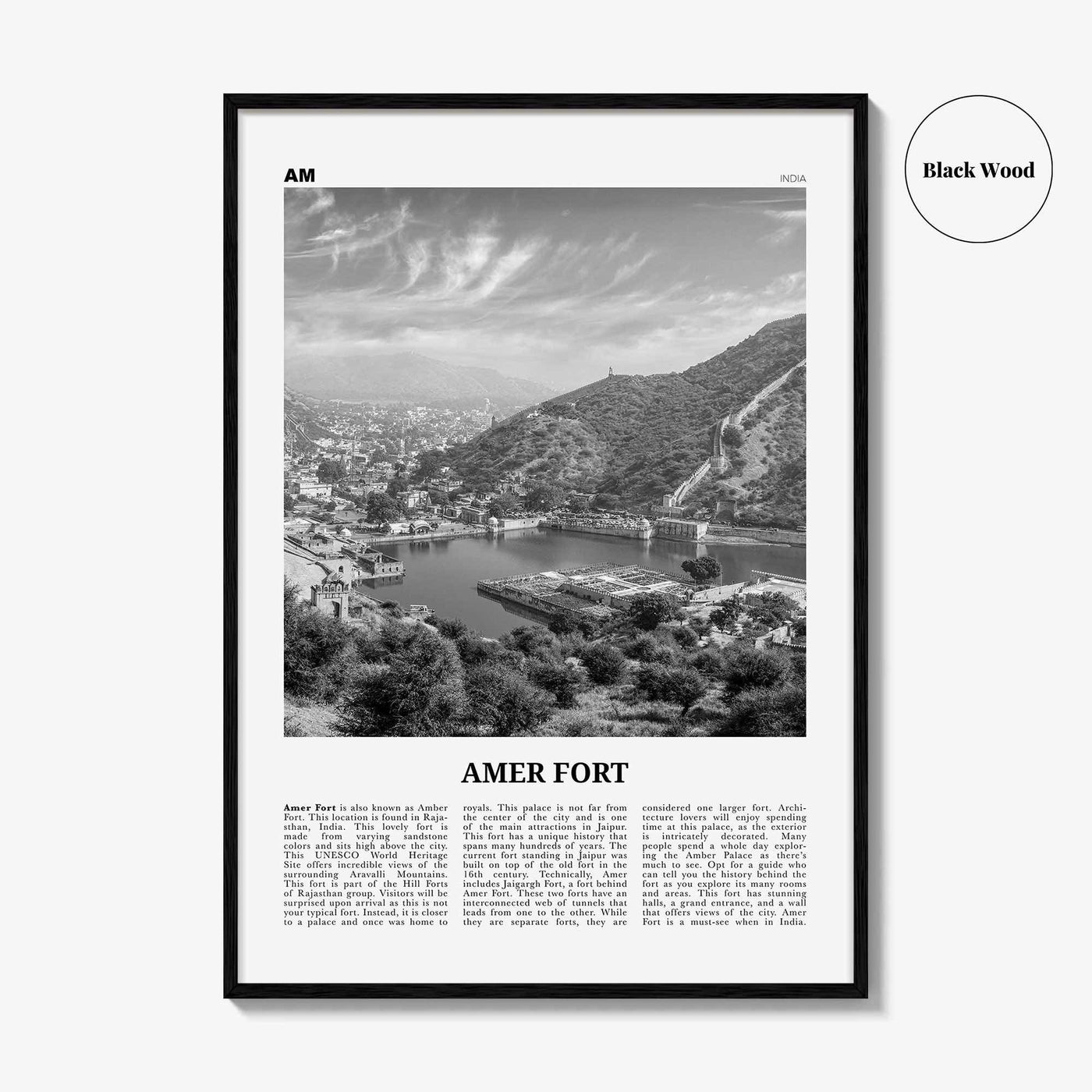 Amer Fort Print Black and White, Amer Fort Wall Art, Amer Fort Poster, Amer Fort Photo, Amer Fort Wall Décor, Amer Fort Map, India