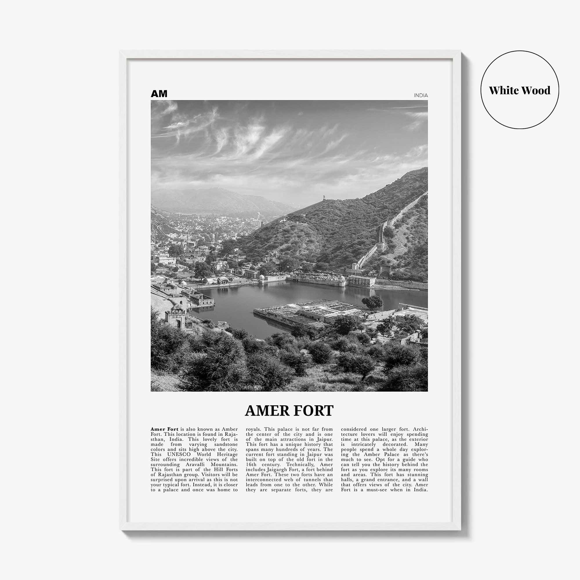 Amer Fort Print Black and White, Amer Fort Wall Art, Amer Fort Poster, Amer Fort Photo, Amer Fort Wall Décor, Amer Fort Map, India