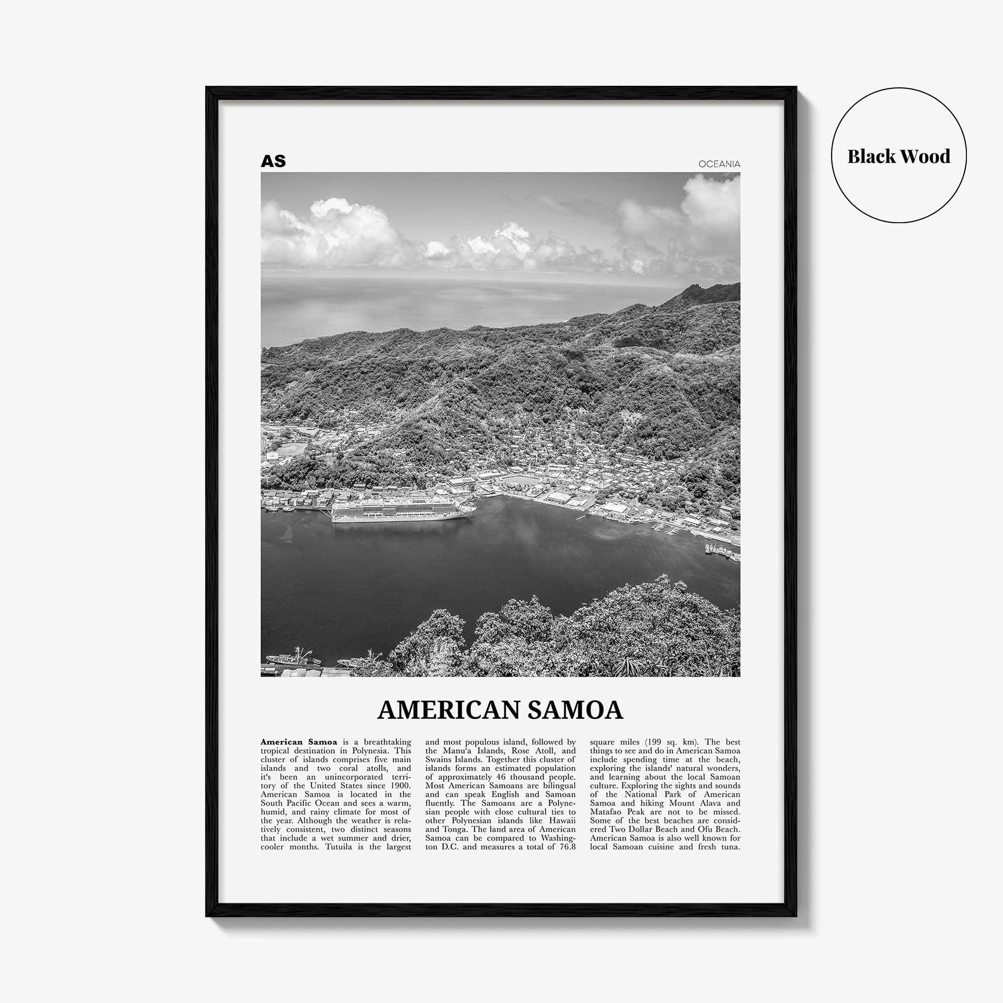 American Samoa Print Black and White, American Samoa Wall Art, American Samoa Poster, American Samoa Photo, American Samoa Wall Décor, USA