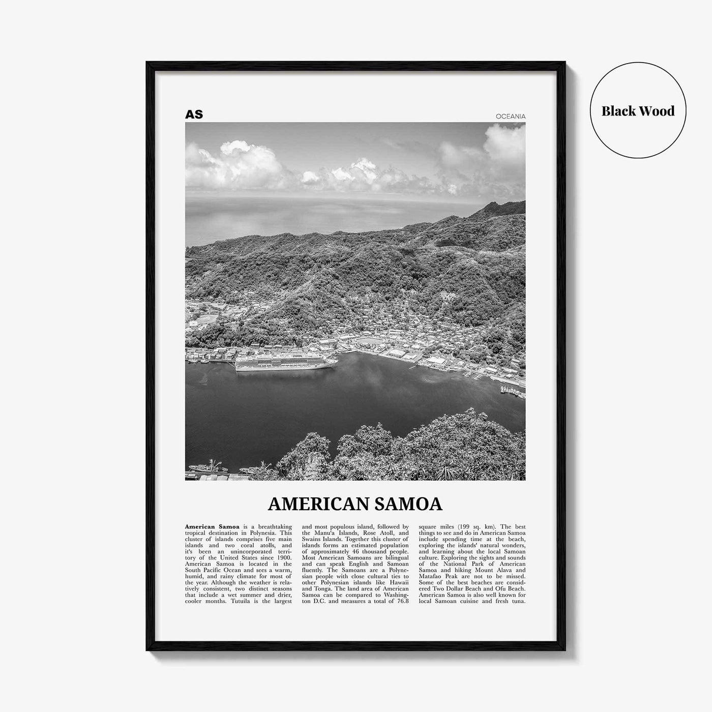American Samoa Print Black and White, American Samoa Wall Art, American Samoa Poster, American Samoa Photo, American Samoa Wall Décor, USA