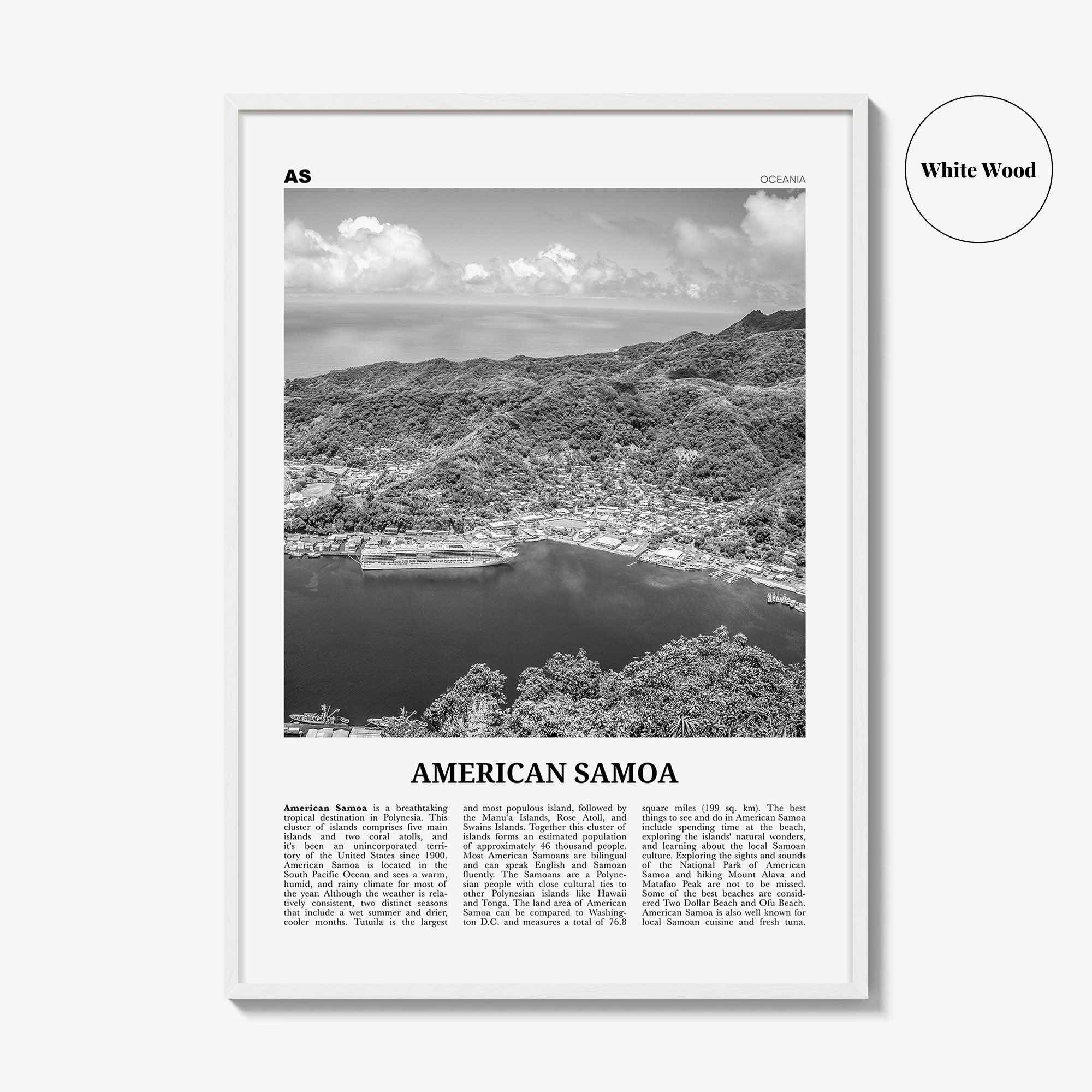 American Samoa Print Black and White, American Samoa Wall Art, American Samoa Poster, American Samoa Photo, American Samoa Wall Décor, USA