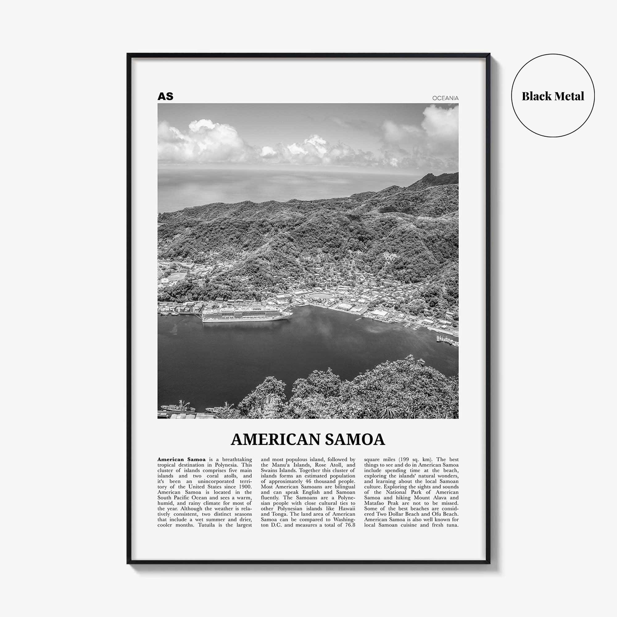 American Samoa Print Black and White, American Samoa Wall Art, American Samoa Poster, American Samoa Photo, American Samoa Wall Décor, USA