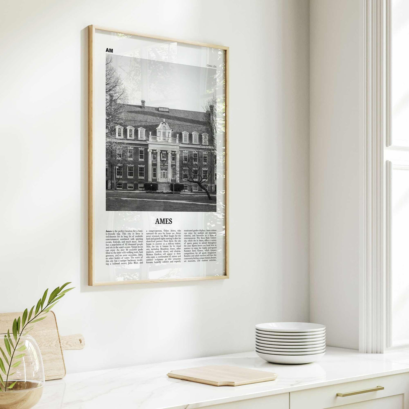Ames Print Black and White, Ames Wall Art, Ames Poster, Ames Photo, Ames Map, Ames Wall Decor, Iowa, USA, United States