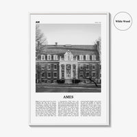 Ames Print Black and White, Ames Wall Art, Ames Poster, Ames Photo, Ames Map, Ames Wall Decor, Iowa, USA, United States