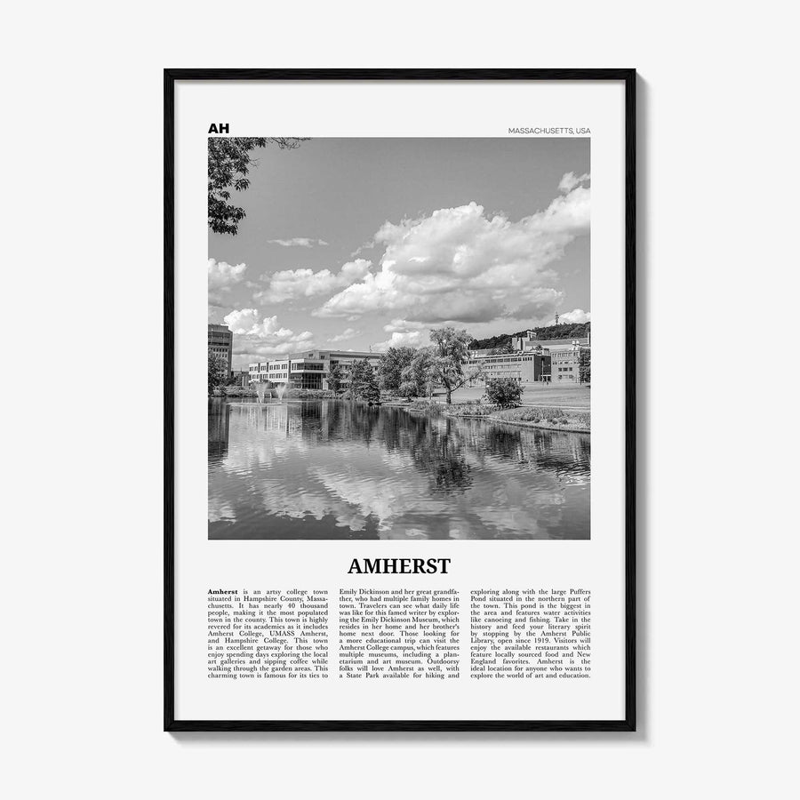 Amherst Print Black and White, Amherst Wall Art, Amherst Poster, Amherst Photo, Amherst Map, Amherst Wall Decor, Massachusetts, USA