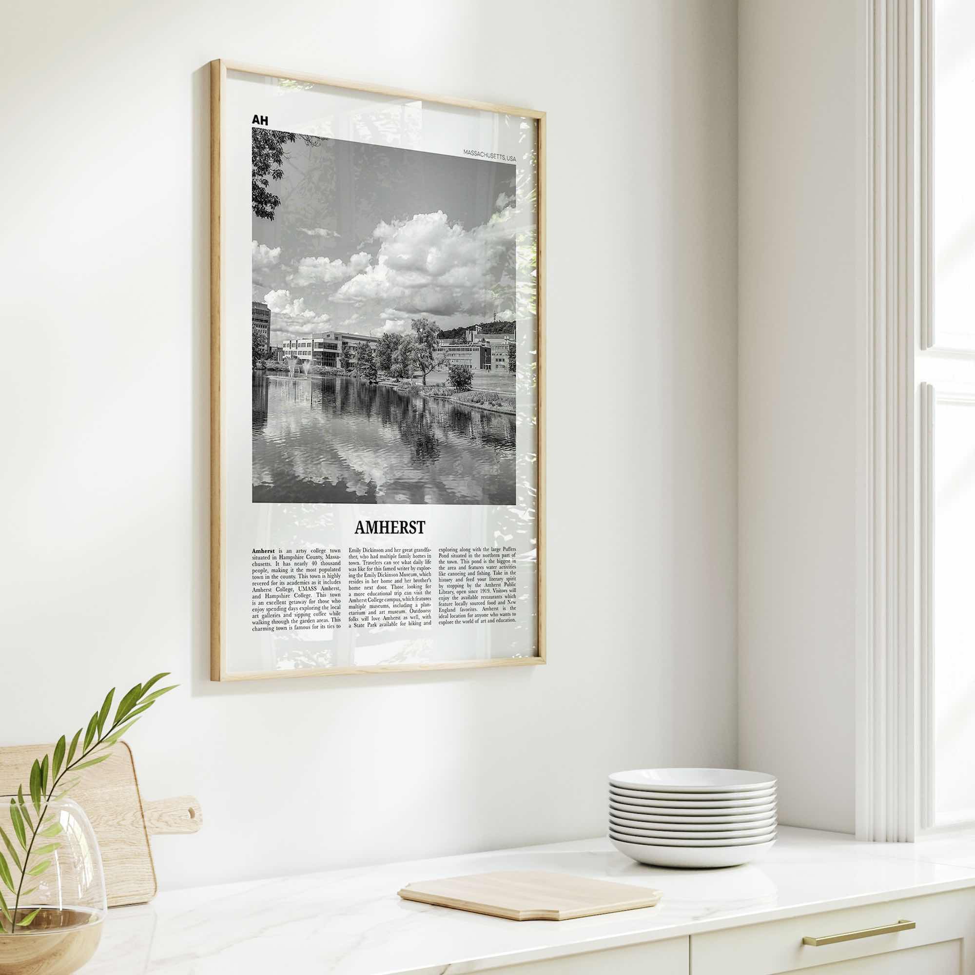 Amherst Print Black and White, Amherst Wall Art, Amherst Poster, Amherst Photo, Amherst Map, Amherst Wall Decor, Massachusetts, USA