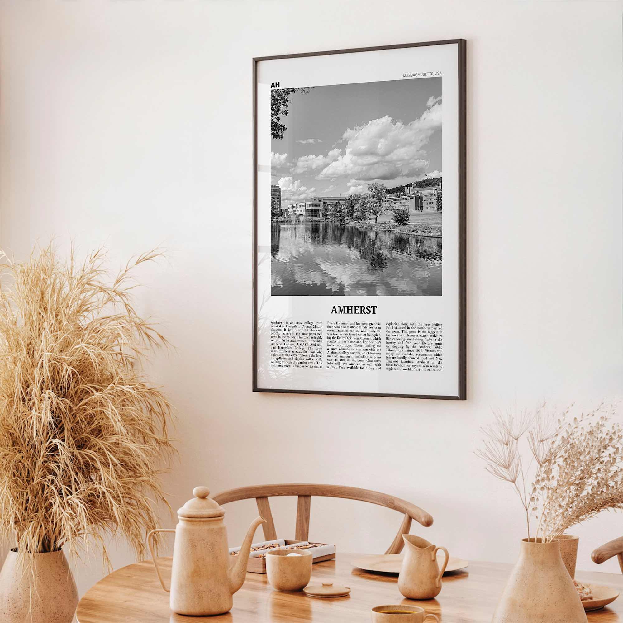 Amherst Print Black and White, Amherst Wall Art, Amherst Poster, Amherst Photo, Amherst Map, Amherst Wall Decor, Massachusetts, USA
