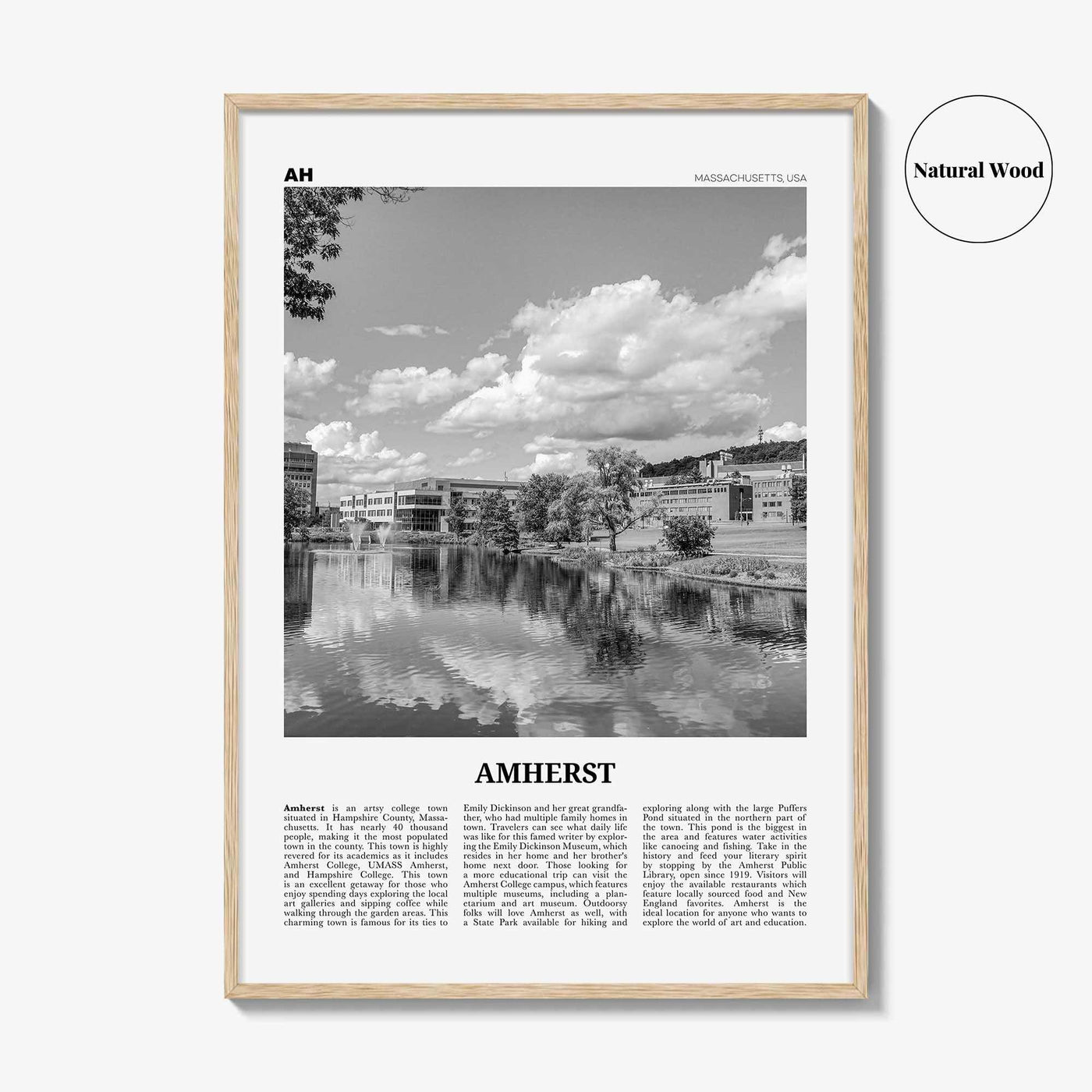 Amherst Print Black and White, Amherst Wall Art, Amherst Poster, Amherst Photo, Amherst Map, Amherst Wall Decor, Massachusetts, USA