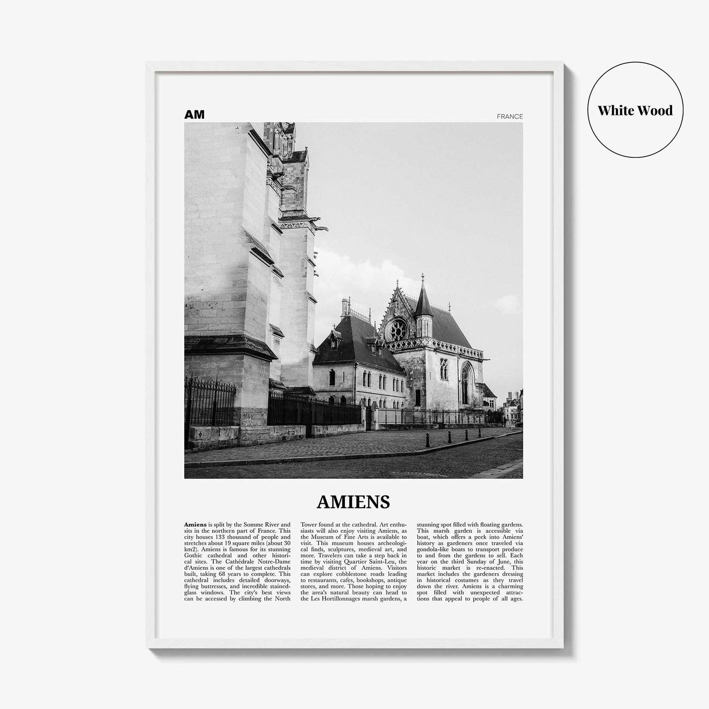 Amiens Print Black and White, Amiens Wall Art, Amiens Poster, Amiens Photo, Amiens Wall Décor, Amiens Map, France