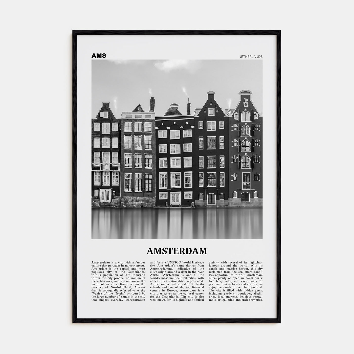 Amsterdam Travel B&W No 1 Poster