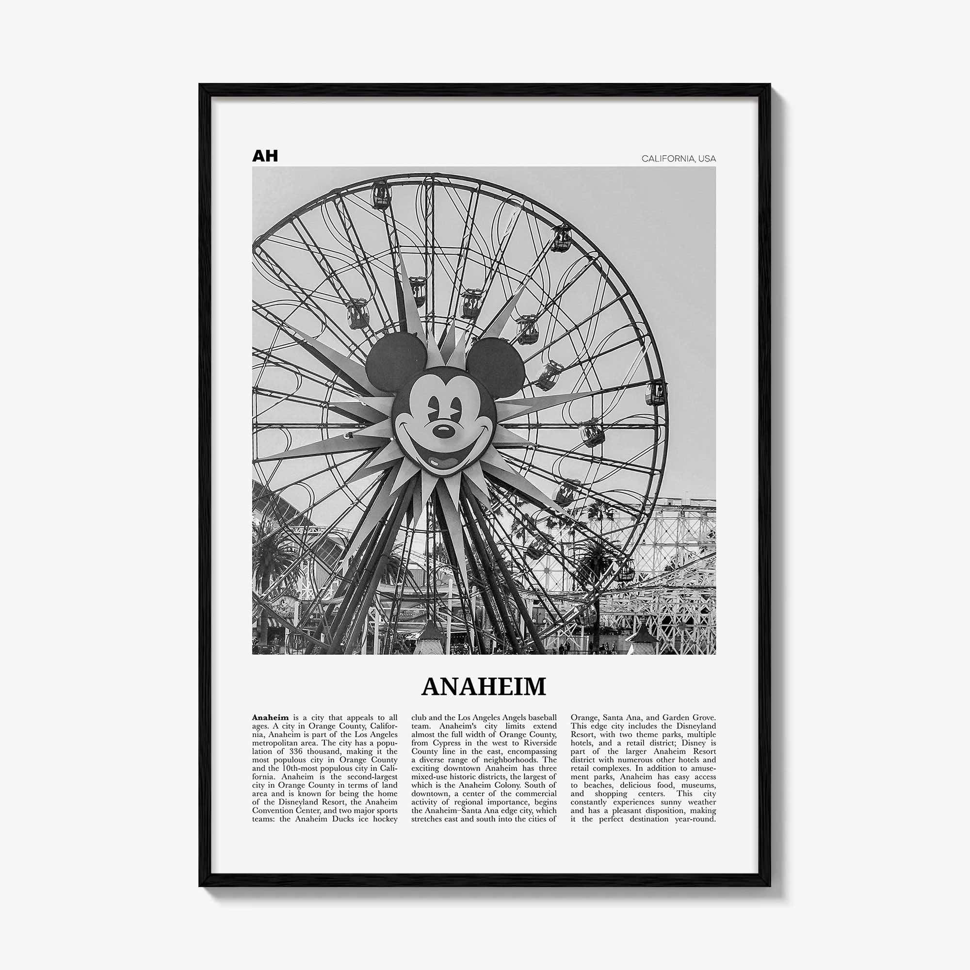 Anaheim Print Black and White No 1, Anaheim Wall Art, Anaheim Poster, Anaheim Photo, California, USA, United States, North America