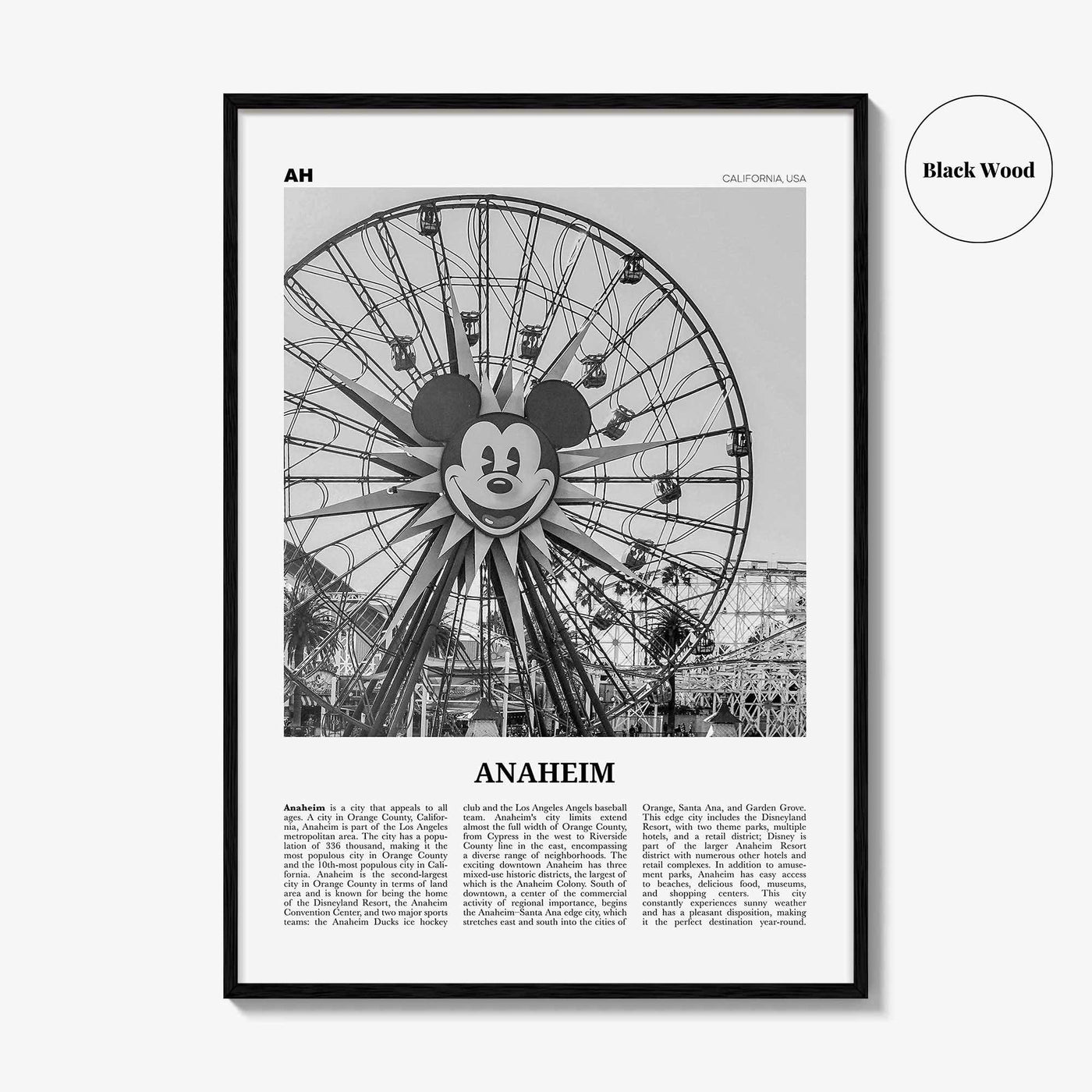 Anaheim Print Black and White No 1, Anaheim Wall Art, Anaheim Poster, Anaheim Photo, California, USA, United States, North America