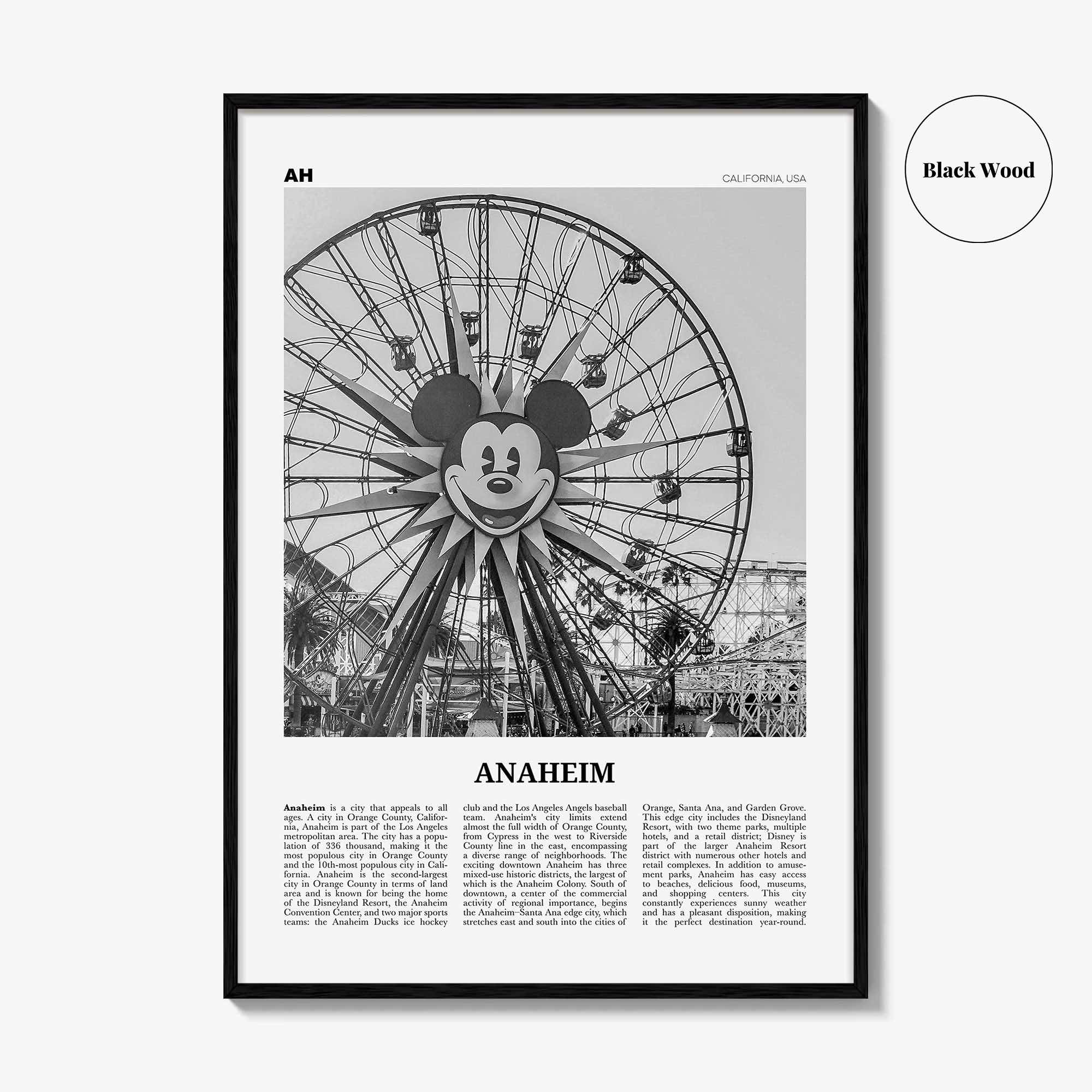 Anaheim Print Black and White No 1, Anaheim Wall Art, Anaheim Poster, Anaheim Photo, California, USA, United States, North America