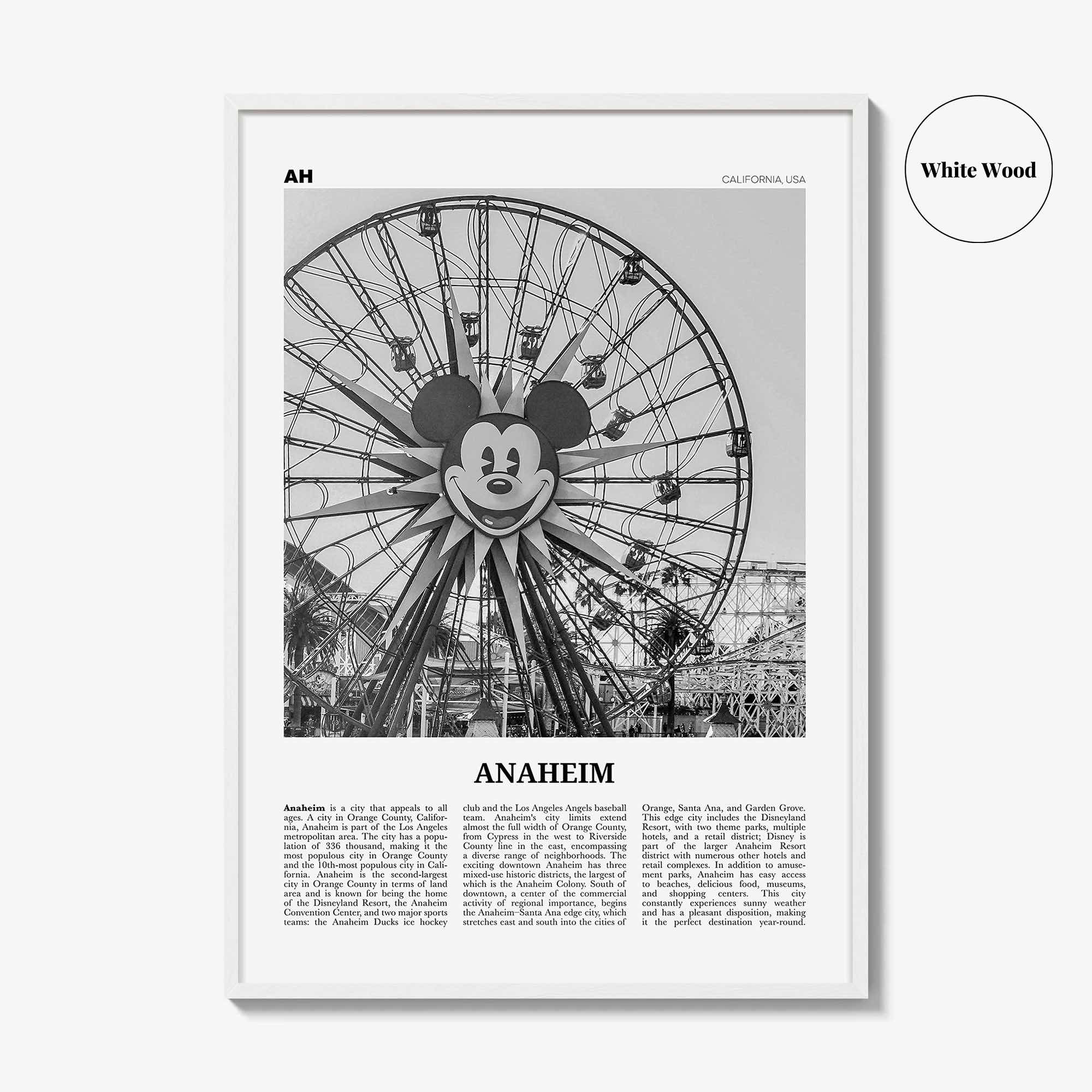 Anaheim Print Black and White No 1, Anaheim Wall Art, Anaheim Poster, Anaheim Photo, California, USA, United States, North America