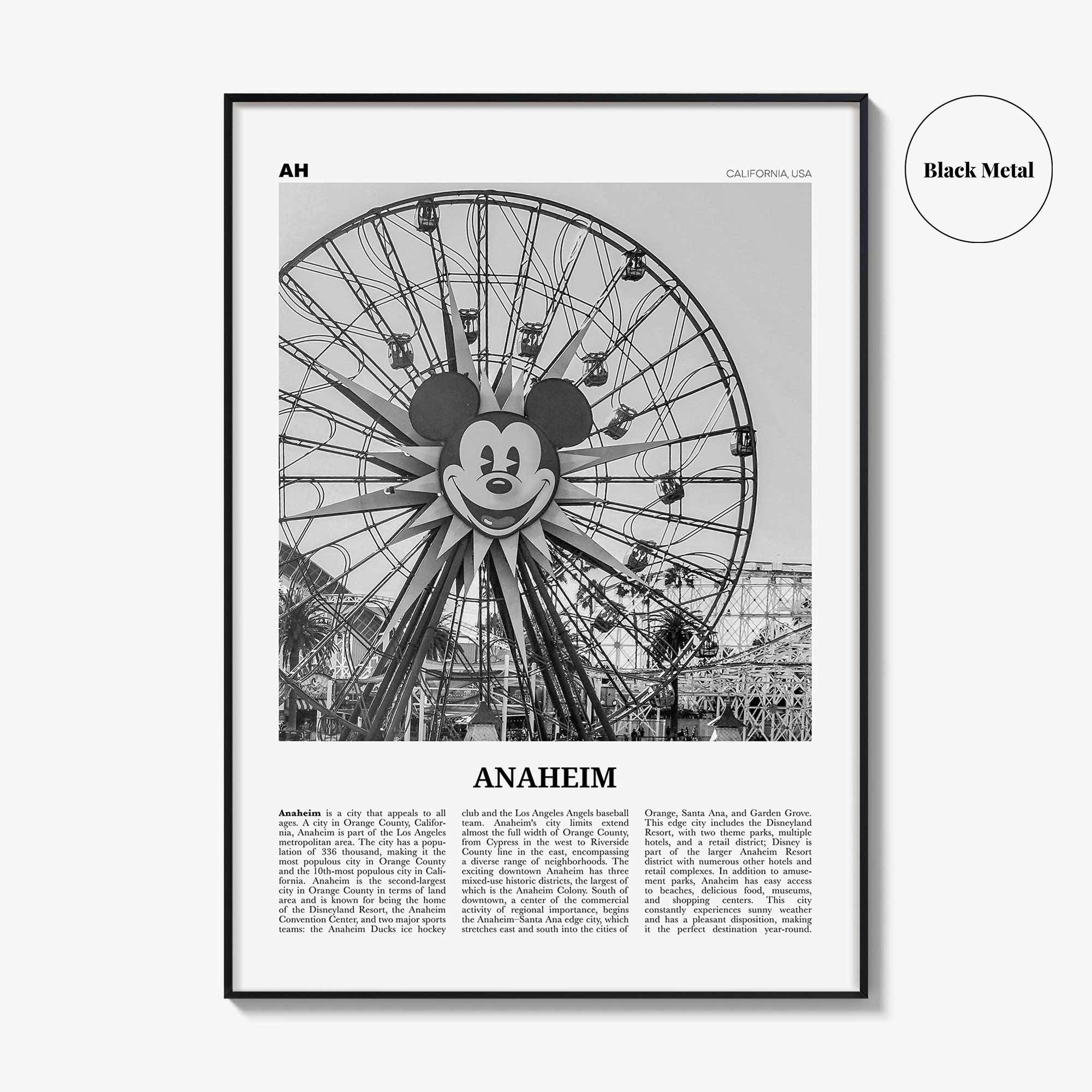 Anaheim Print Black and White No 1, Anaheim Wall Art, Anaheim Poster, Anaheim Photo, California, USA, United States, North America