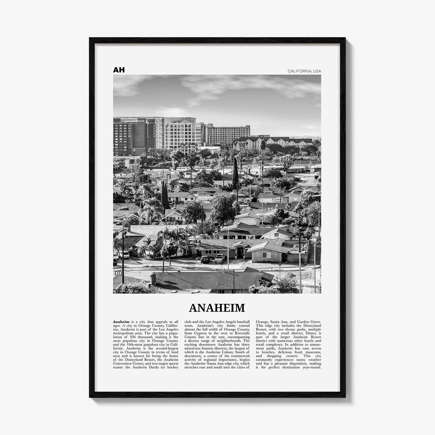 Anaheim Print Black and White No 2, Anaheim Wall Art, Anaheim Poster, Anaheim Photo, California, USA, United States, North America