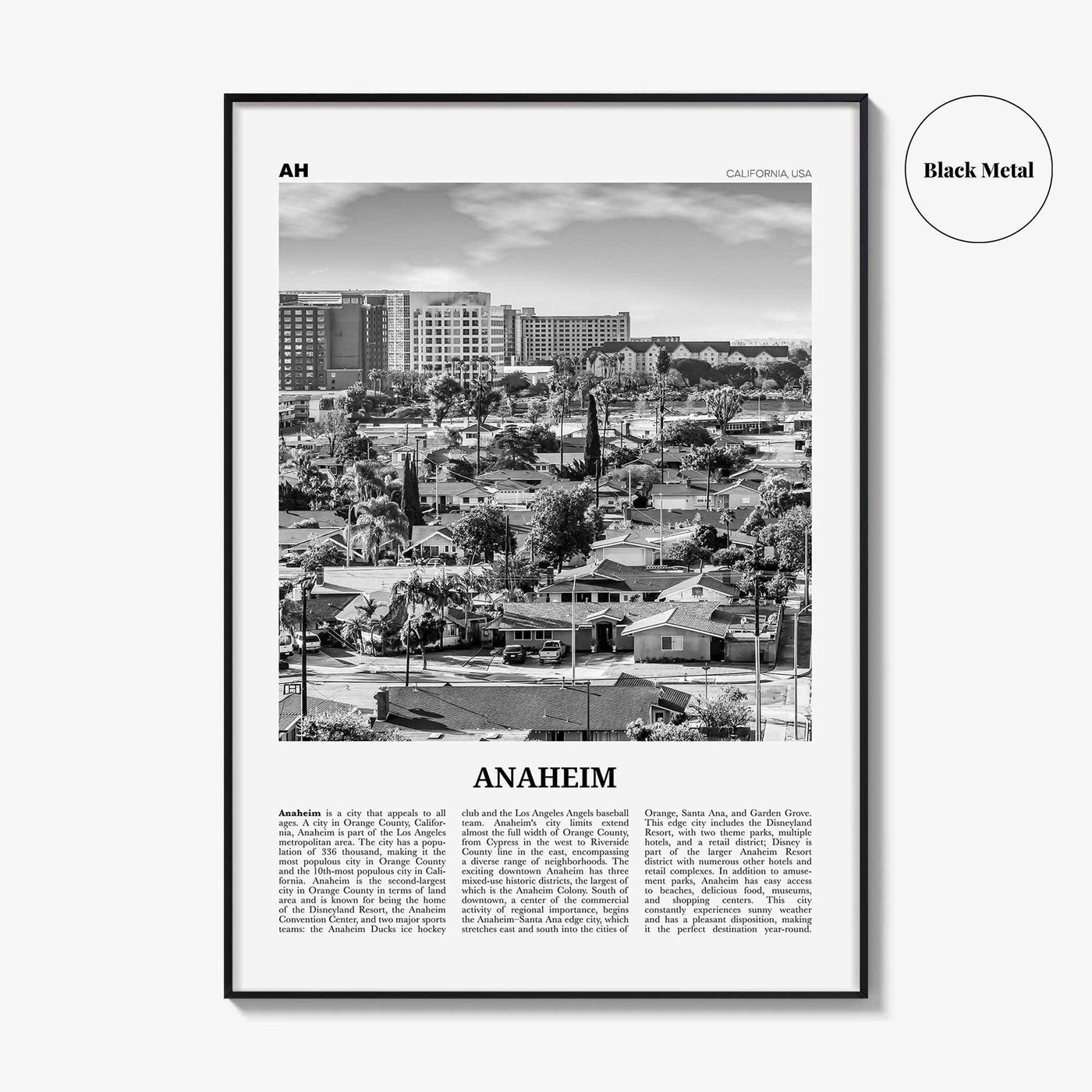 Anaheim Print Black and White No 2, Anaheim Wall Art, Anaheim Poster, Anaheim Photo, California, USA, United States, North America