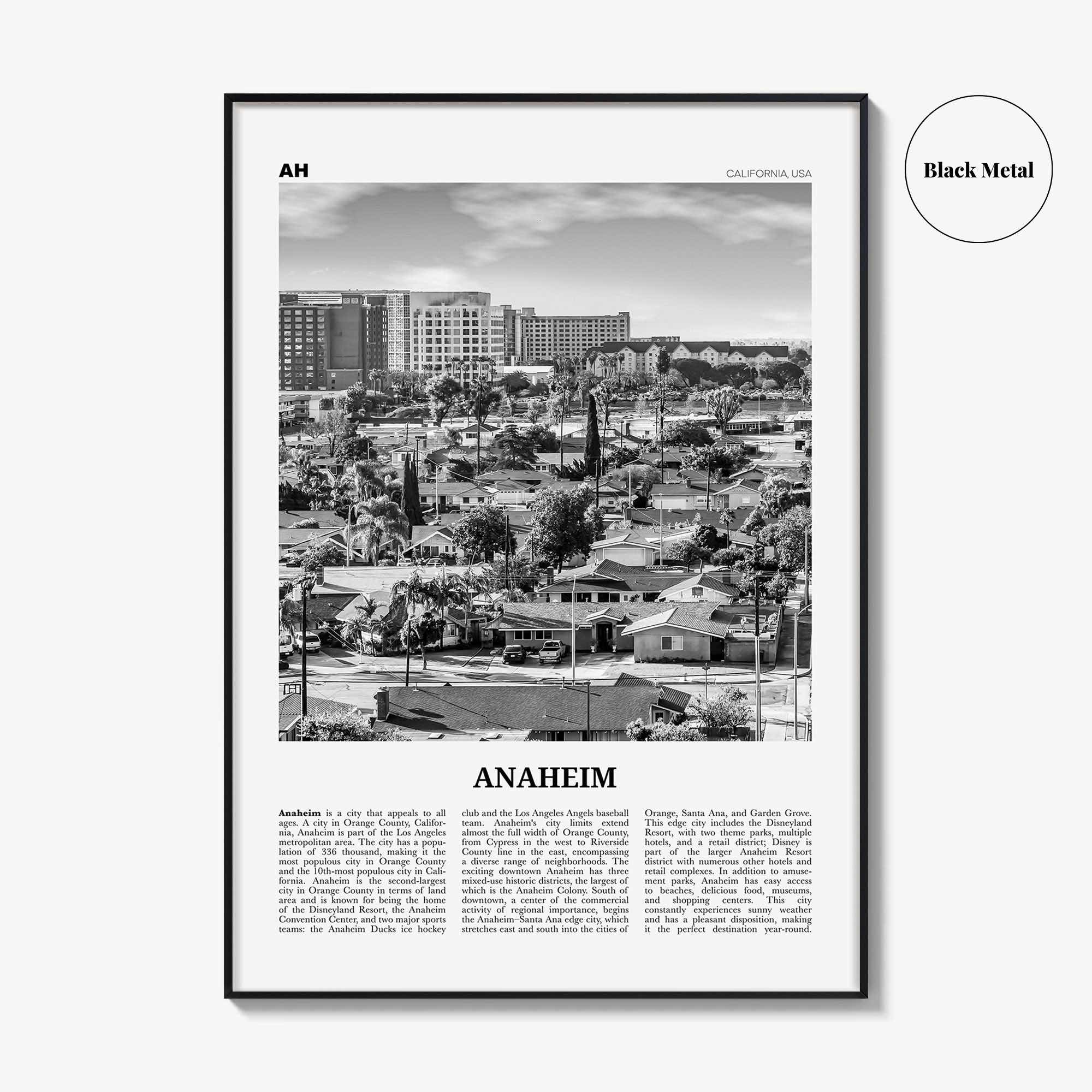 Anaheim Print Black and White No 2, Anaheim Wall Art, Anaheim Poster, Anaheim Photo, California, USA, United States, North America