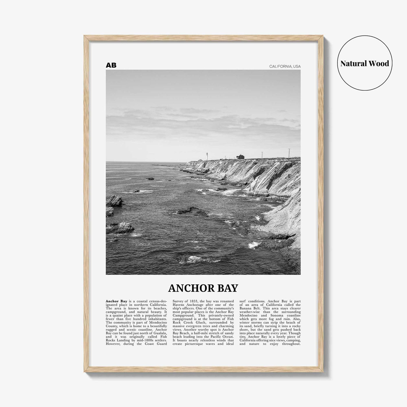 Anchor Bay Print Black and White, Anchor Bay Wall Art, Anchor Bay Poster, Anchor Bay Photo, Anchor Bay Wall Décor, Anchor Map, California