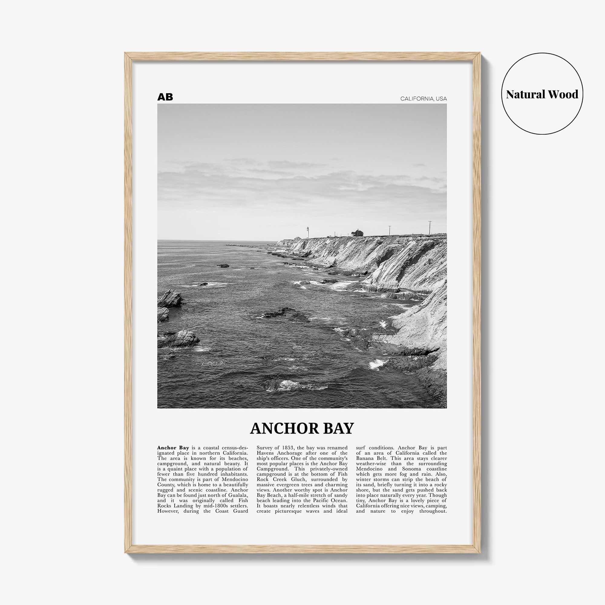 Anchor Bay Print Black and White, Anchor Bay Wall Art, Anchor Bay Poster, Anchor Bay Photo, Anchor Bay Wall Décor, Anchor Map, California