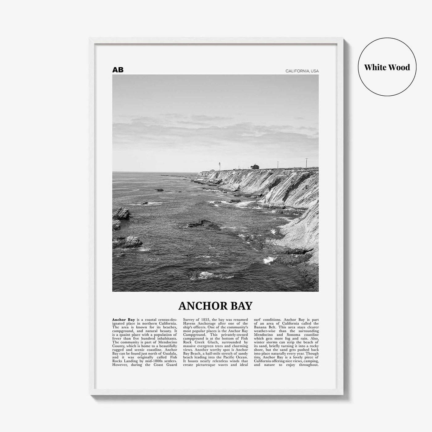 Anchor Bay Print Black and White, Anchor Bay Wall Art, Anchor Bay Poster, Anchor Bay Photo, Anchor Bay Wall Décor, Anchor Map, California