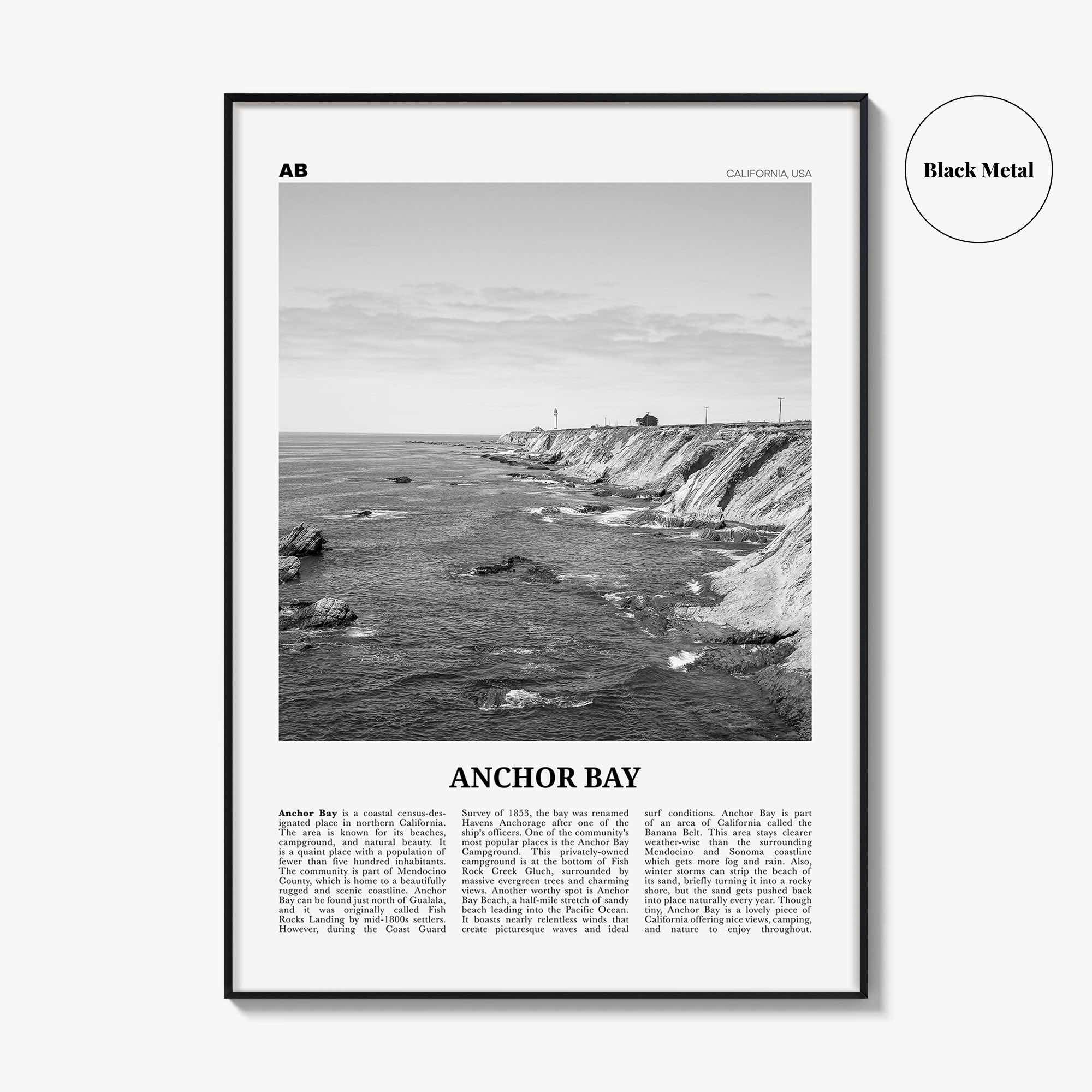 Anchor Bay Print Black and White, Anchor Bay Wall Art, Anchor Bay Poster, Anchor Bay Photo, Anchor Bay Wall Décor, Anchor Map, California