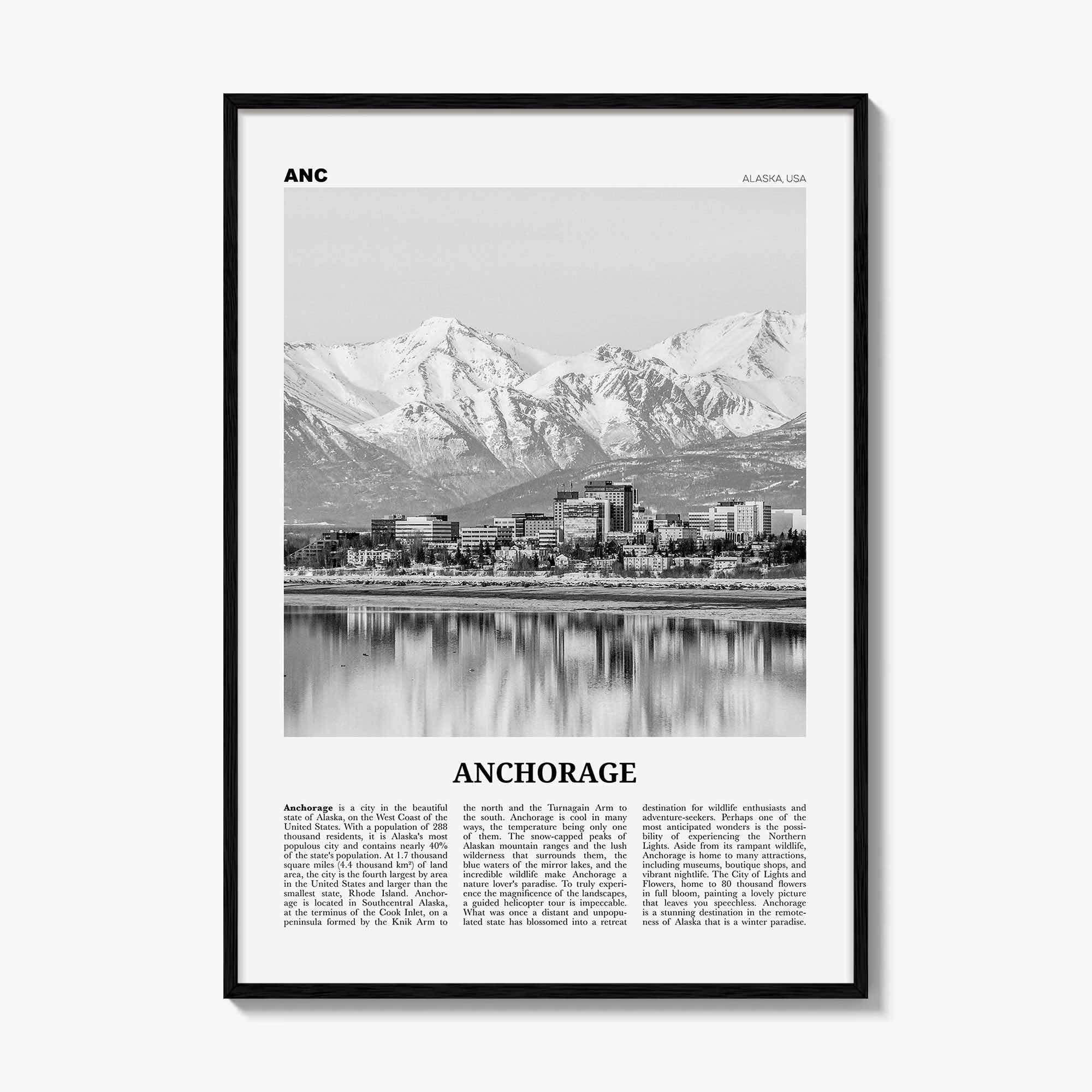 Anchorage Print Black and White, Anchorage Wall Art, Anchorage Poster, Anchorage Photo, Anchorage Wall Décor, Alaska, USA, United States