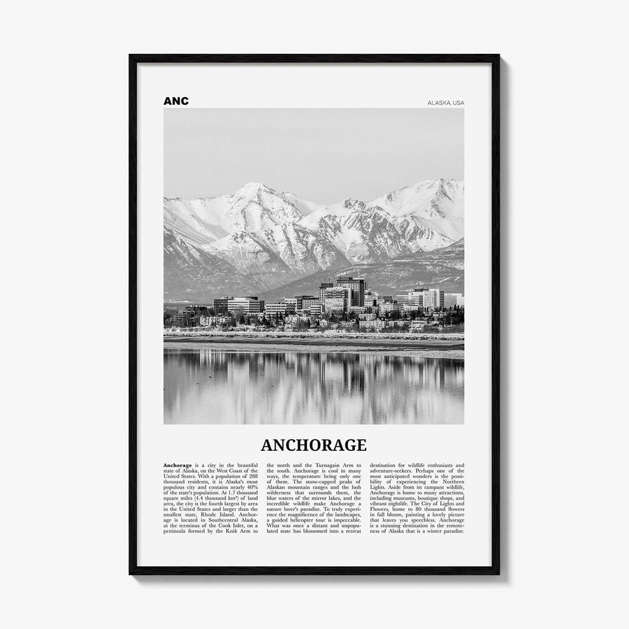 Anchorage Print Black and White, Anchorage Wall Art, Anchorage Poster, Anchorage Photo, Anchorage Wall Décor, Alaska, USA, United States