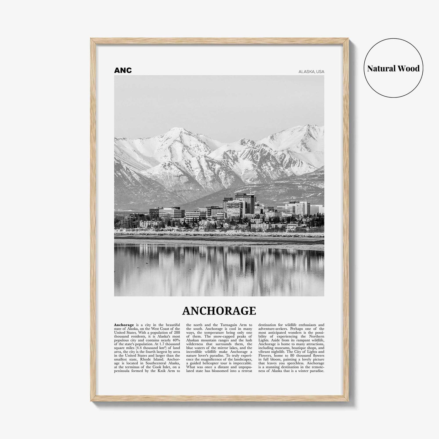 Anchorage Print Black and White, Anchorage Wall Art, Anchorage Poster, Anchorage Photo, Anchorage Wall Décor, Alaska, USA, United States