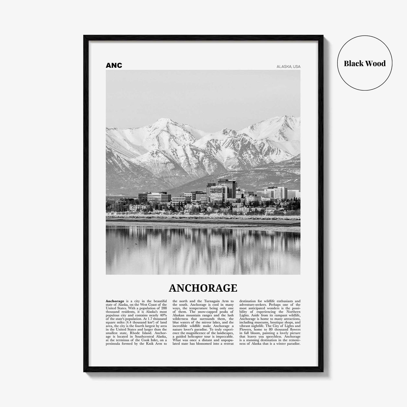 Anchorage Print Black and White, Anchorage Wall Art, Anchorage Poster, Anchorage Photo, Anchorage Wall Décor, Alaska, USA, United States
