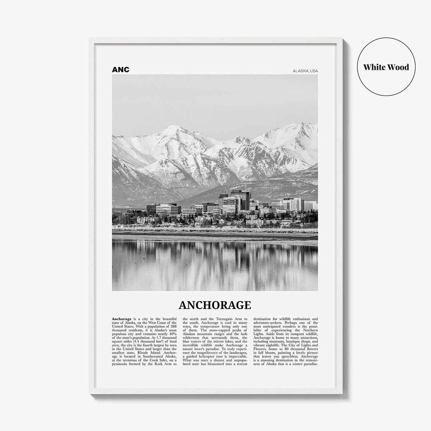 Anchorage Print Black and White, Anchorage Wall Art, Anchorage Poster, Anchorage Photo, Anchorage Wall Décor, Alaska, USA, United States