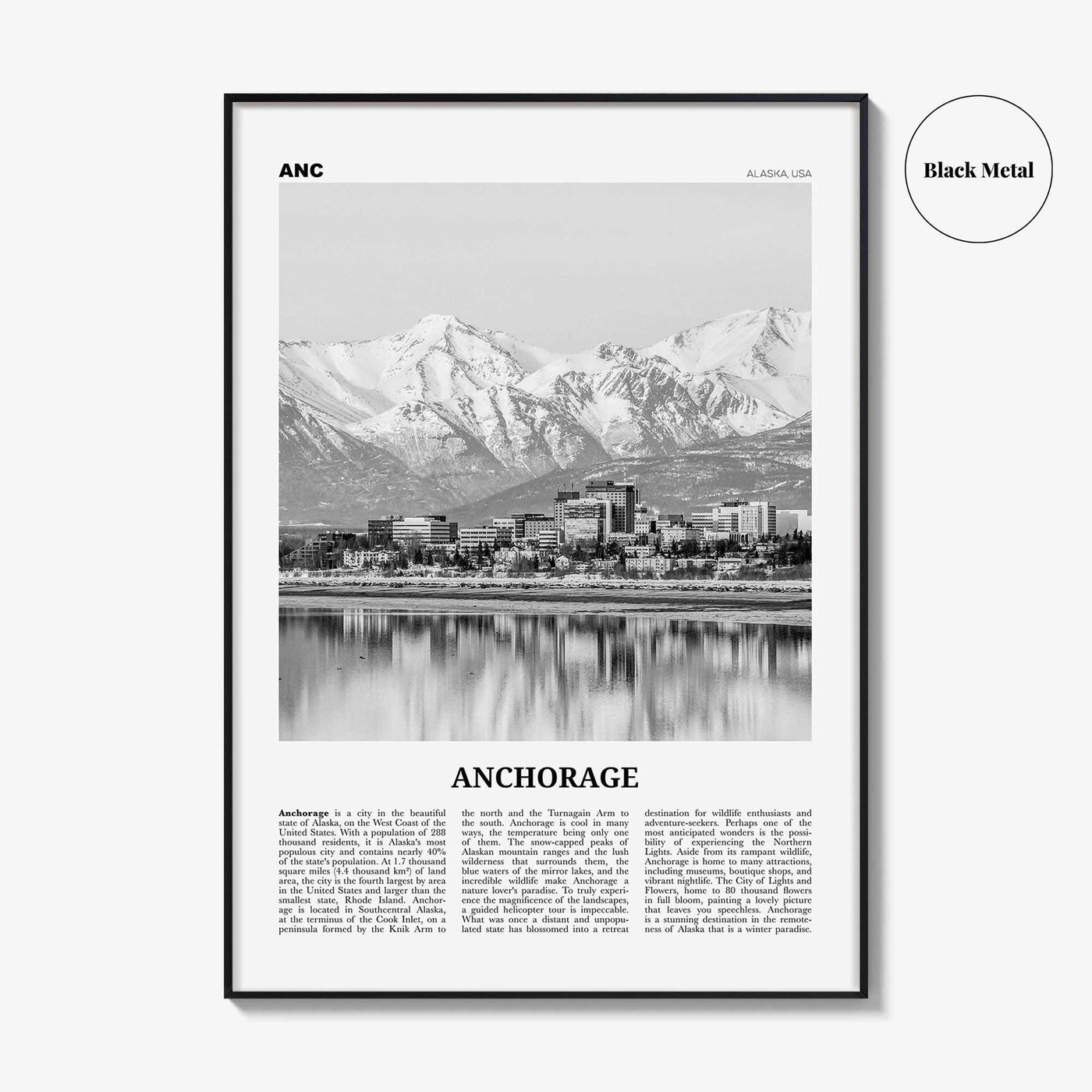 Anchorage Print Black and White, Anchorage Wall Art, Anchorage Poster, Anchorage Photo, Anchorage Wall Décor, Alaska, USA, United States