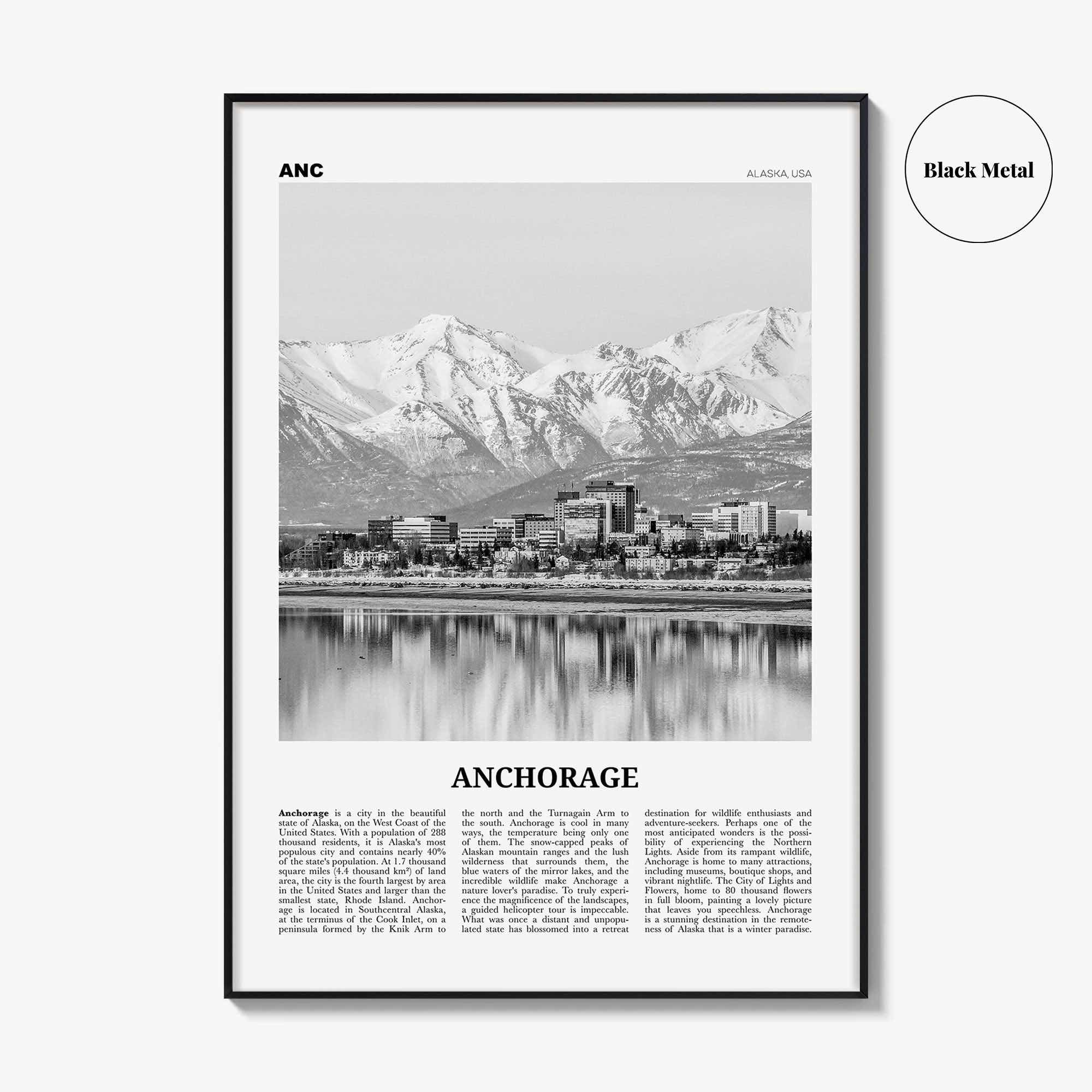 Anchorage Print Black and White, Anchorage Wall Art, Anchorage Poster, Anchorage Photo, Anchorage Wall Décor, Alaska, USA, United States