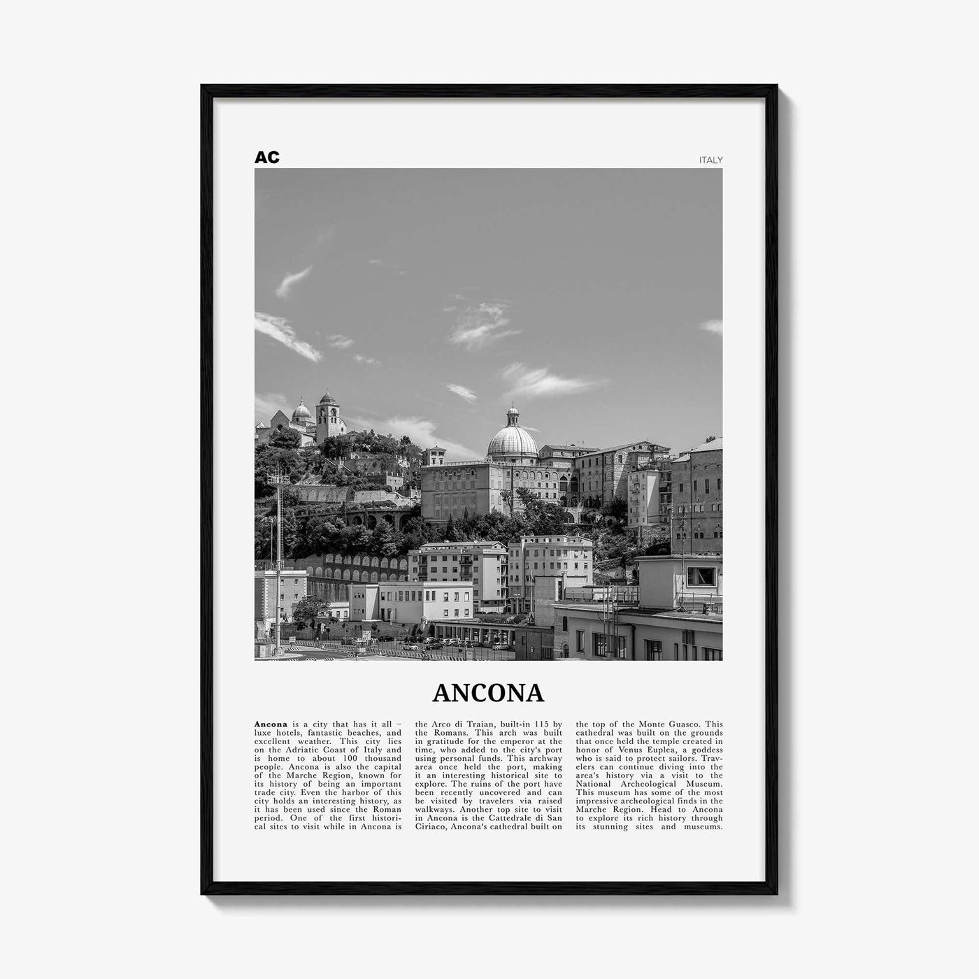 Ancona Print Black and White, Ancona Wall Art, Ancona Poster, Ancona Photo, Ancona Wall Décor, Ancona Map, Italy