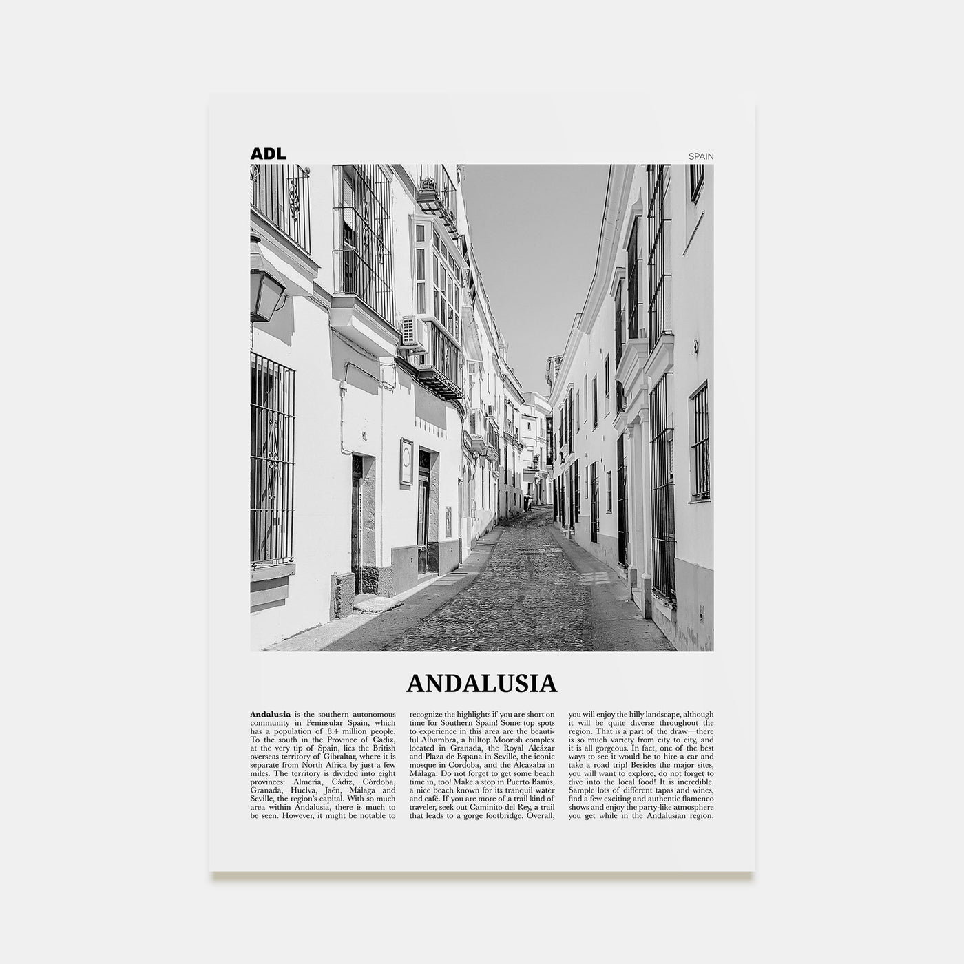 Andalusia Travel B&W No 1 Poster