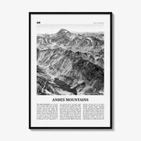 Andes Mountains Print Black and White, Andes Wall Art, Andes Poster, Andes Photo, Andes Map, Andes Wall Decor, South America