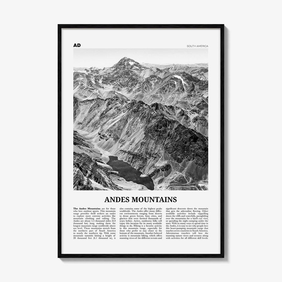 Andes Mountains Print Black and White, Andes Wall Art, Andes Poster, Andes Photo, Andes Map, Andes Wall Decor, South America