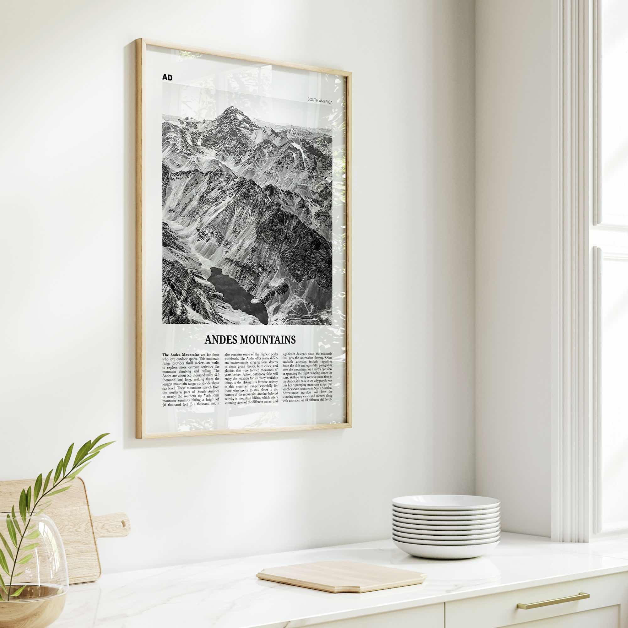 Andes Mountains Print Black and White, Andes Wall Art, Andes Poster, Andes Photo, Andes Map, Andes Wall Decor, South America