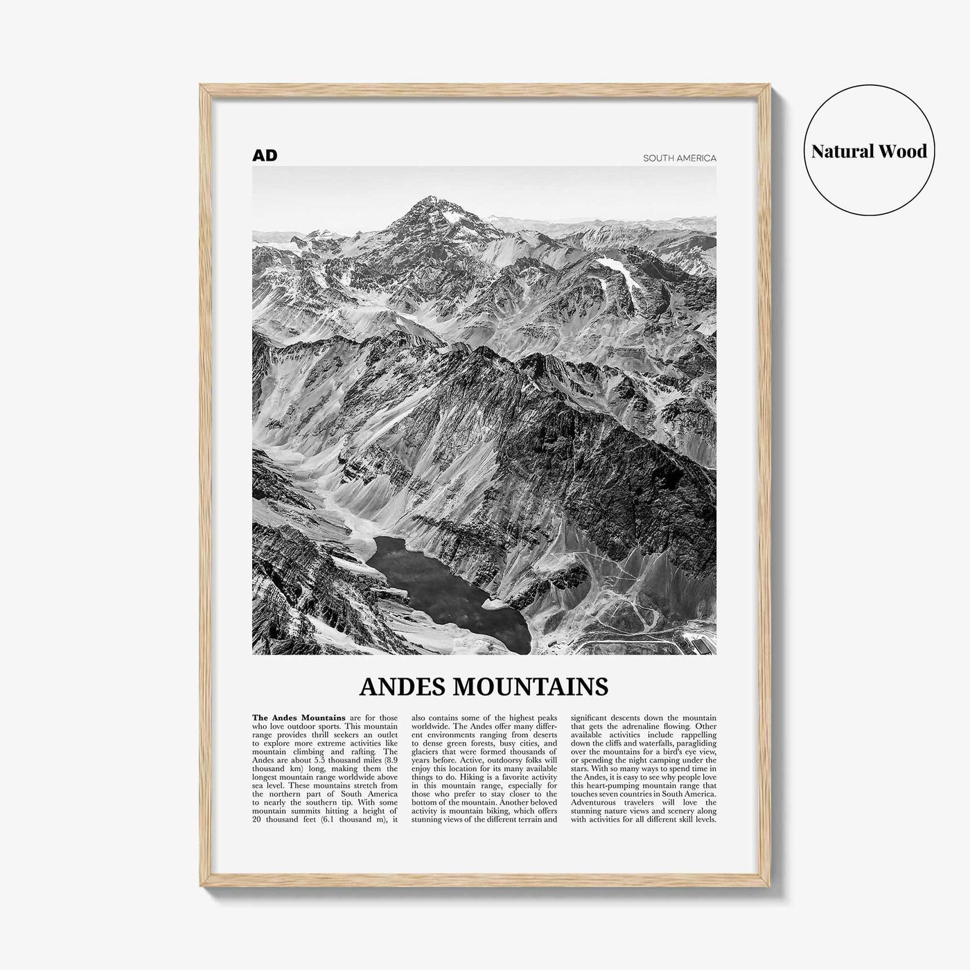 Andes Mountains Print Black and White, Andes Wall Art, Andes Poster, Andes Photo, Andes Map, Andes Wall Decor, South America