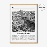 Andes Mountains Print Black and White, Andes Wall Art, Andes Poster, Andes Photo, Andes Map, Andes Wall Decor, South America