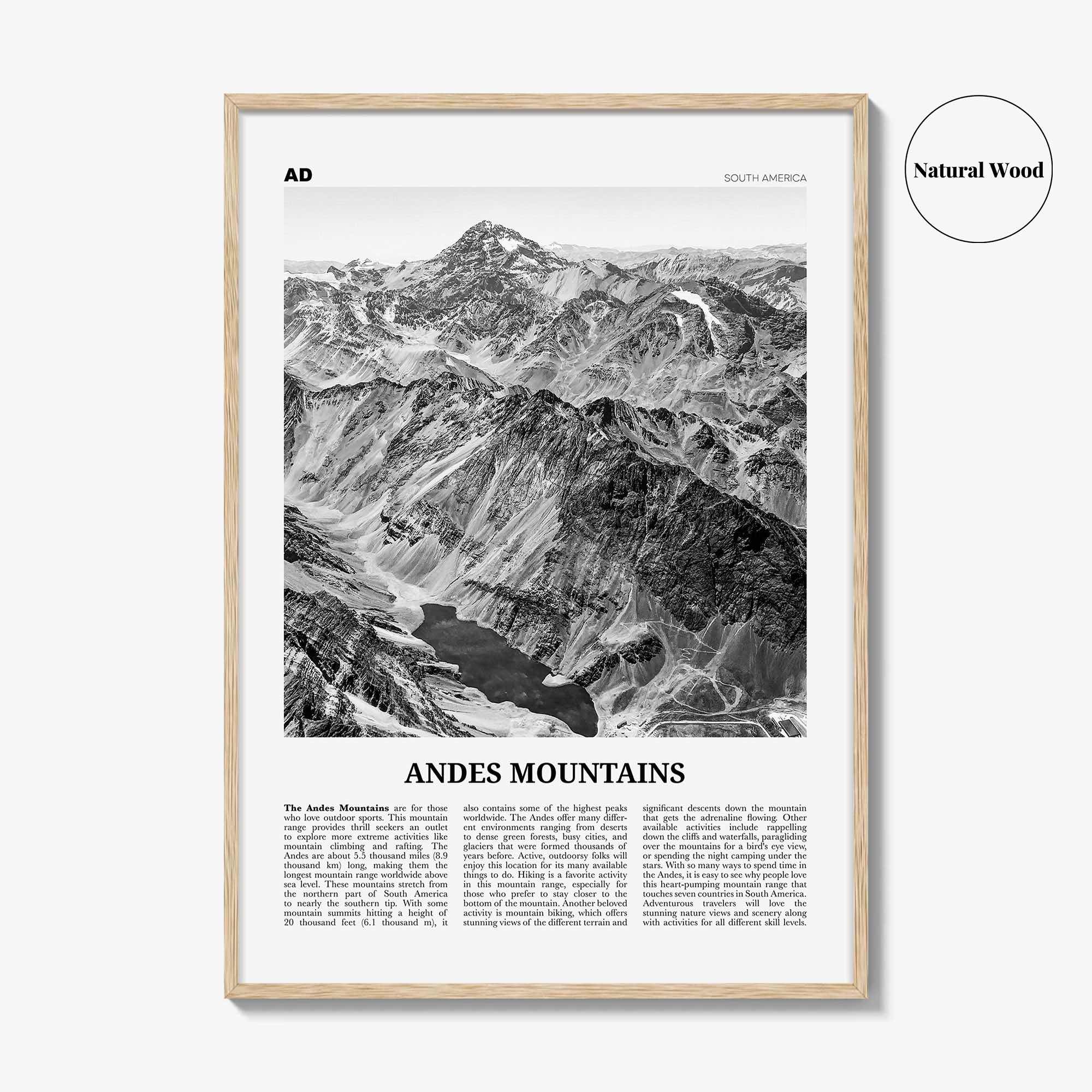 Andes Mountains Print Black and White, Andes Wall Art, Andes Poster, Andes Photo, Andes Map, Andes Wall Decor, South America