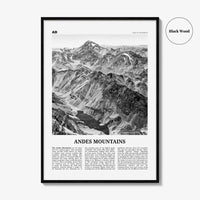 Andes Mountains Print Black and White, Andes Wall Art, Andes Poster, Andes Photo, Andes Map, Andes Wall Decor, South America
