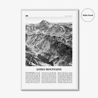 Andes Mountains Print Black and White, Andes Wall Art, Andes Poster, Andes Photo, Andes Map, Andes Wall Decor, South America