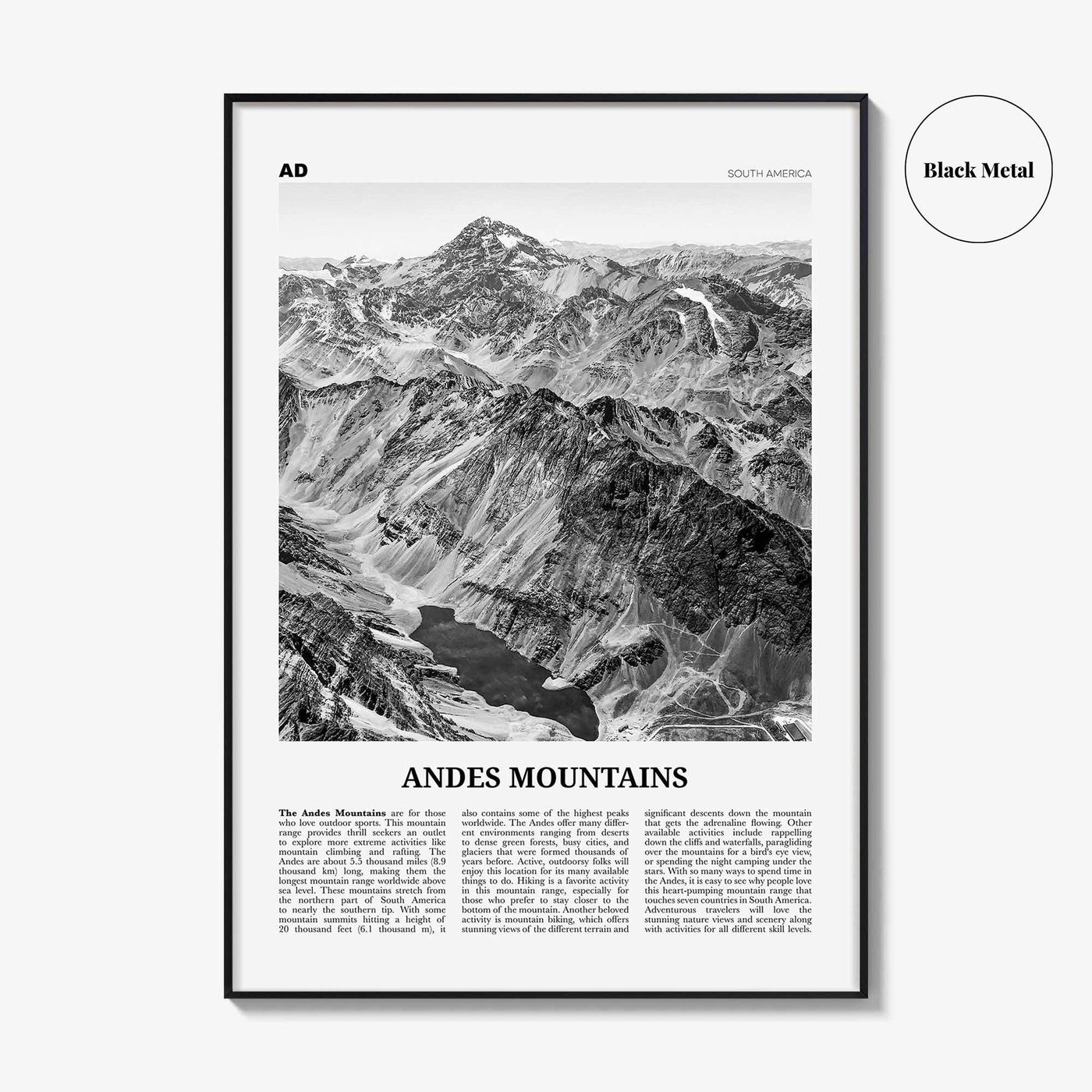 Andes Mountains Print Black and White, Andes Wall Art, Andes Poster, Andes Photo, Andes Map, Andes Wall Decor, South America