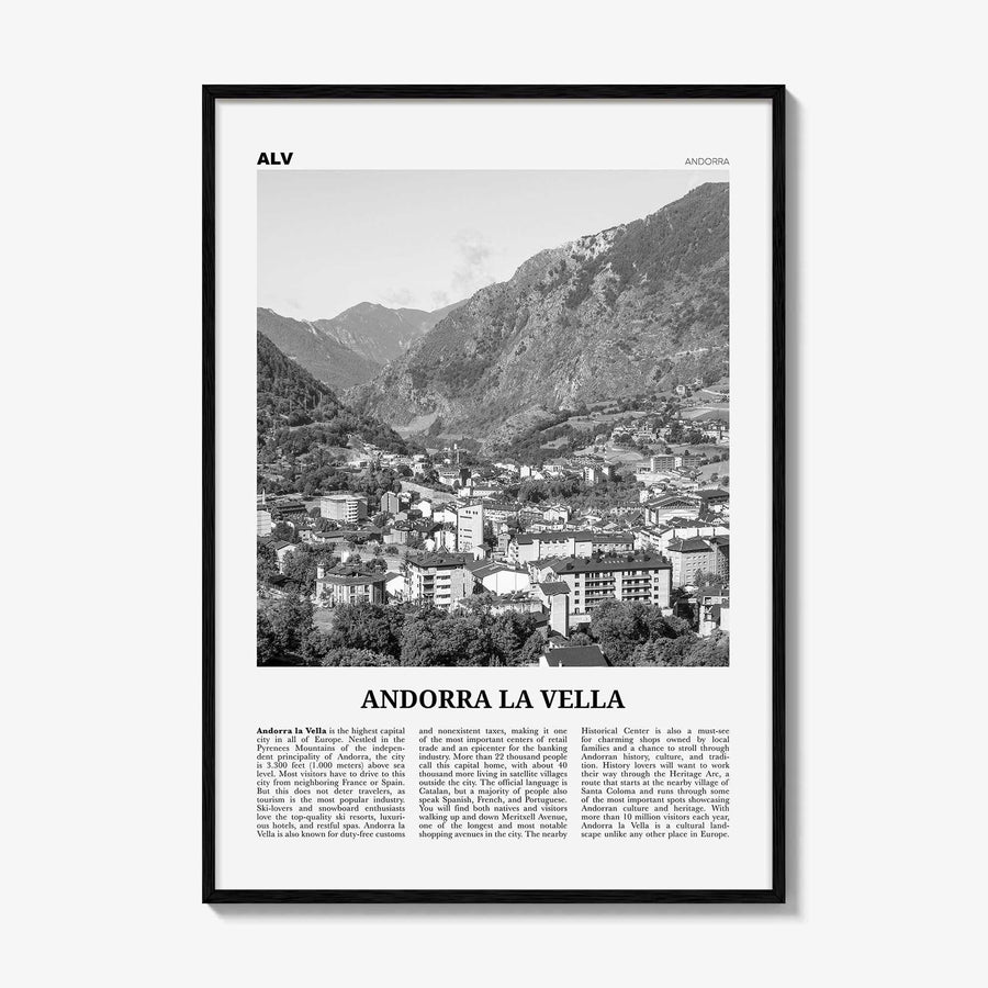 Andorra la Vella Print Black and White, Andorra la Vella Wall Art, Andorra la Vella Poster, Andorra la Vella Photo, la Vieja, Andorra