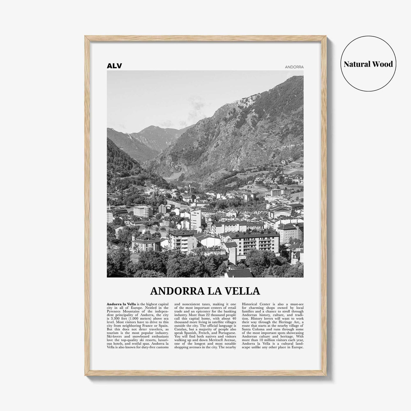 Andorra la Vella Print Black and White, Andorra la Vella Wall Art, Andorra la Vella Poster, Andorra la Vella Photo, la Vieja, Andorra
